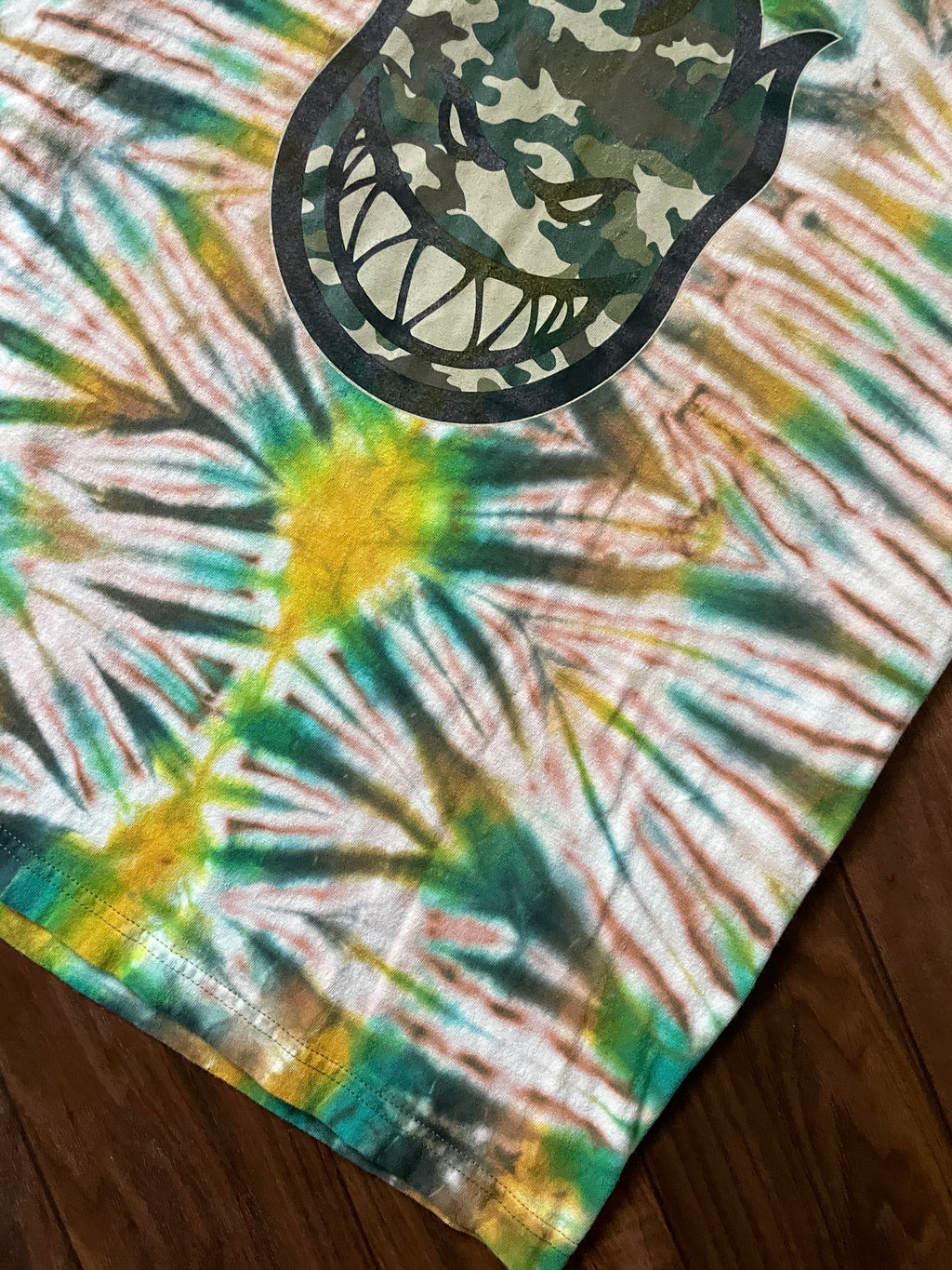 Spitfire Reverse Tie Dye T-Shirt | Green and Yellow Short Sleeve Hand Tie Dyed Short Sleeve | Men's Large