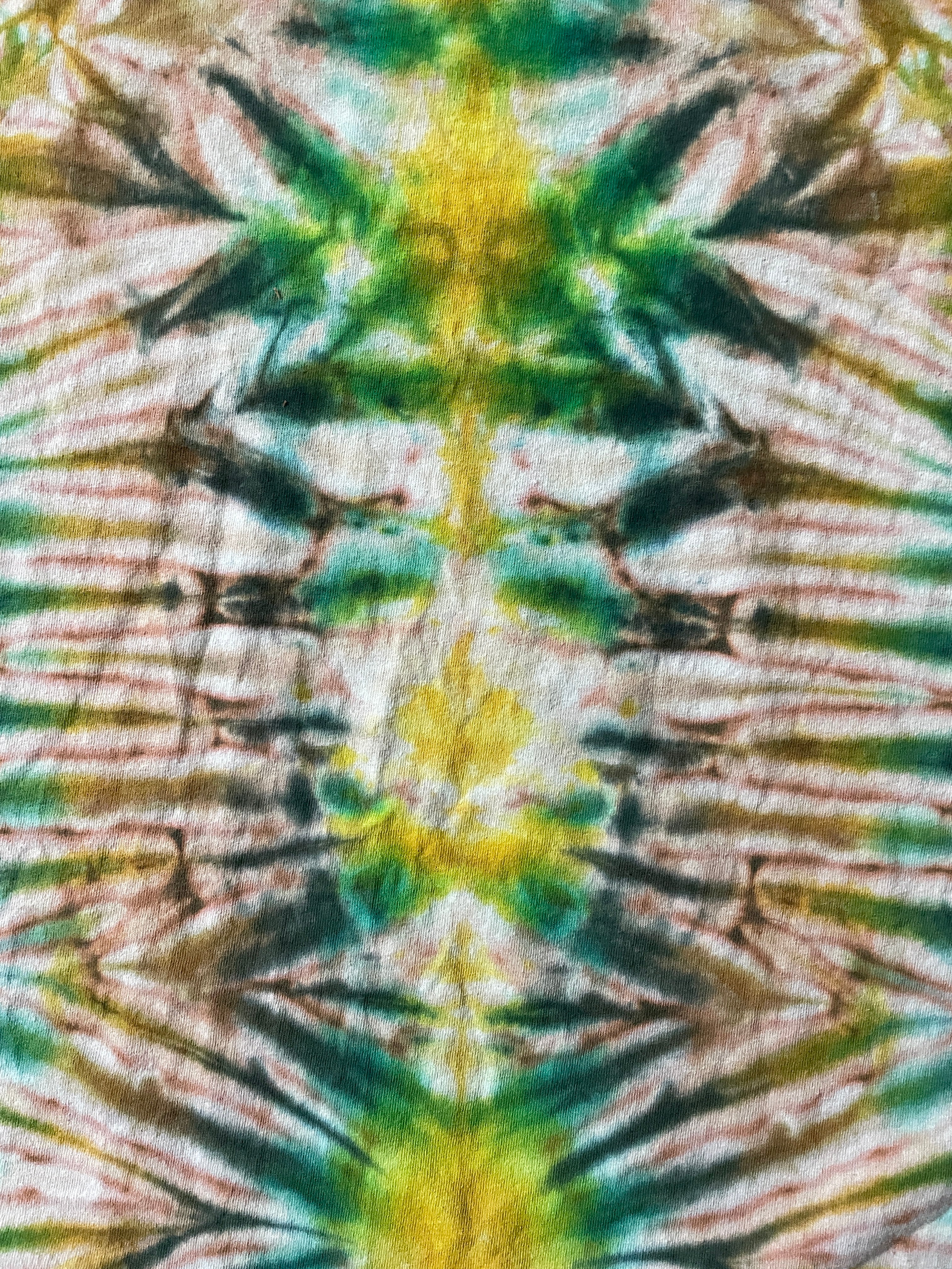 Spitfire Reverse Tie Dye T-Shirt | Green and Yellow Short Sleeve Hand Tie Dyed Short Sleeve | Men's Large