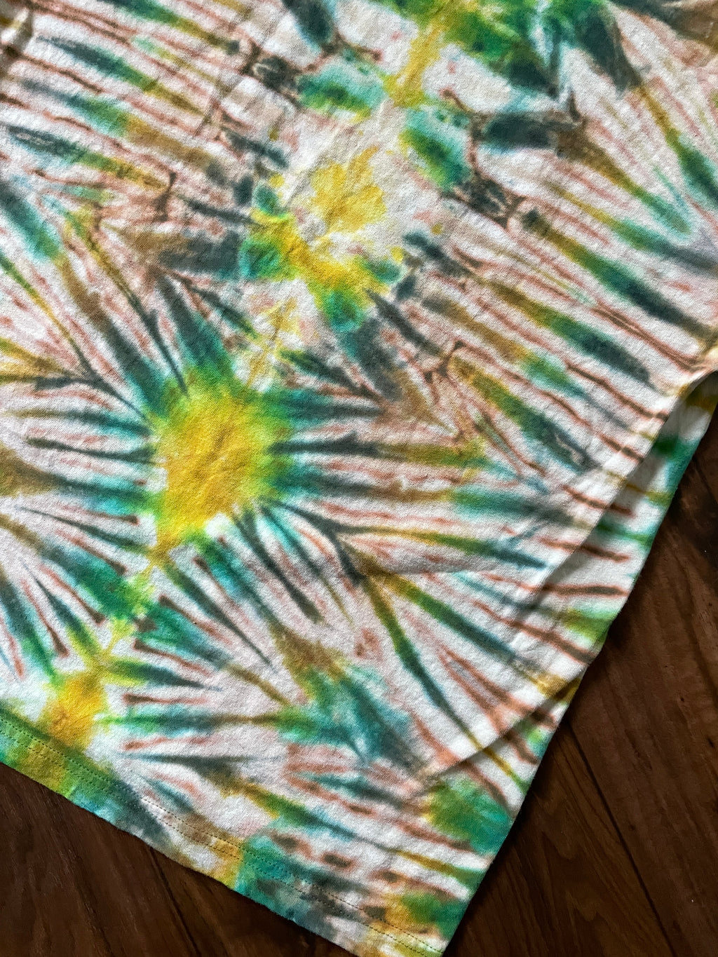 Spitfire Reverse Tie Dye T-Shirt | Green and Yellow Short Sleeve Hand Tie Dyed Short Sleeve | Men's Large