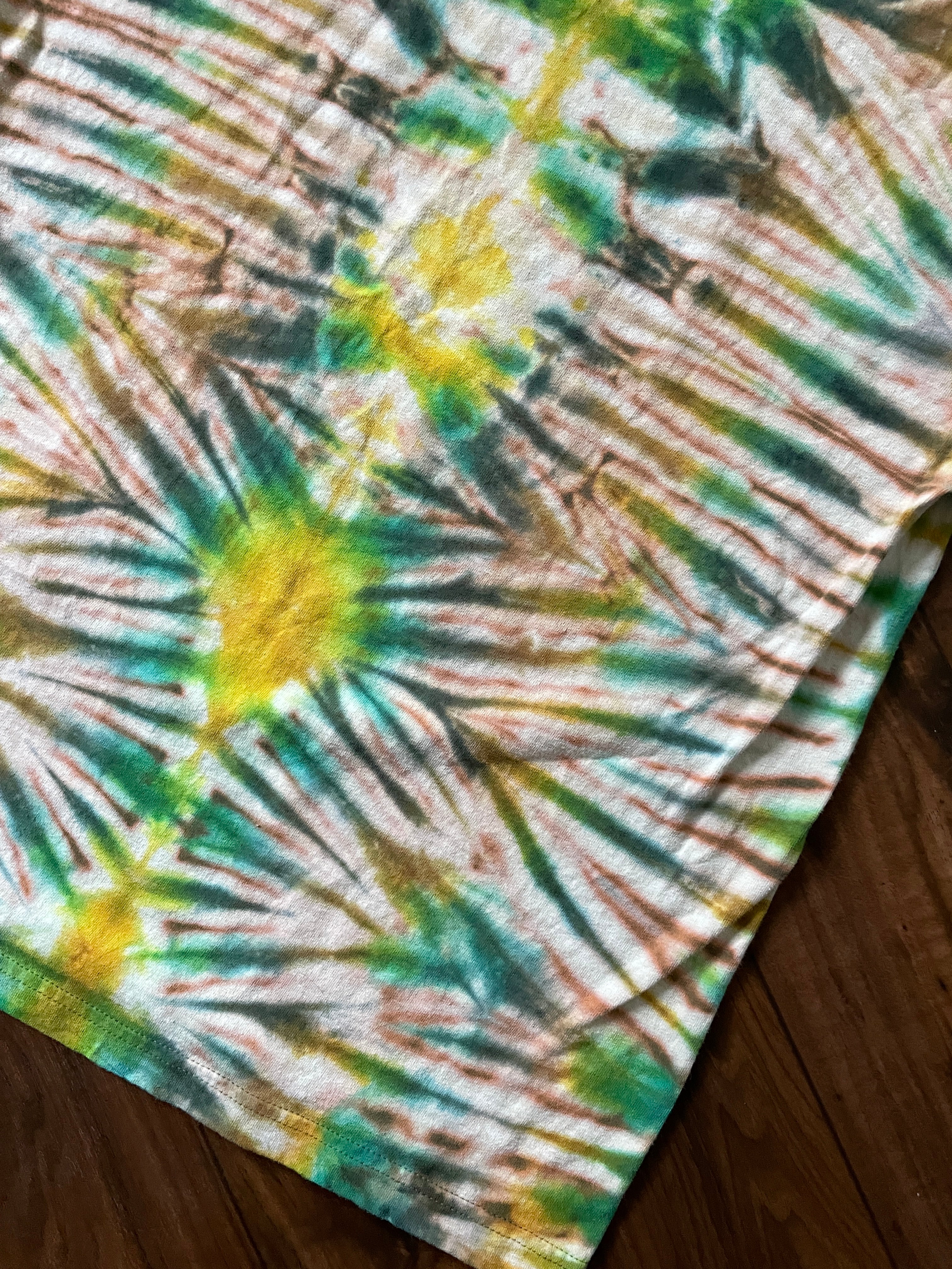 Spitfire Reverse Tie Dye T-Shirt | Green and Yellow Short Sleeve Hand Tie Dyed Short Sleeve | Men's Large