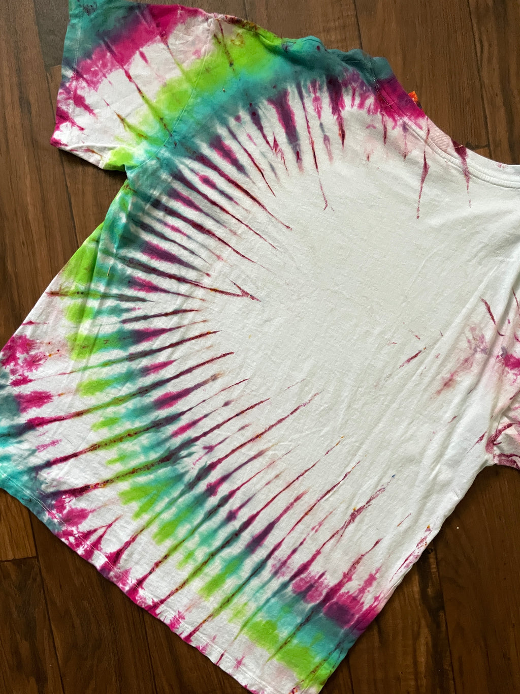 M/L Men's Led Zeppelin Mother Ship Handmade Tie Dye Short Sleeve T-Shirt | One-Of-a-Kind Upcycled Pink and Green Pleated Tie Dye Top