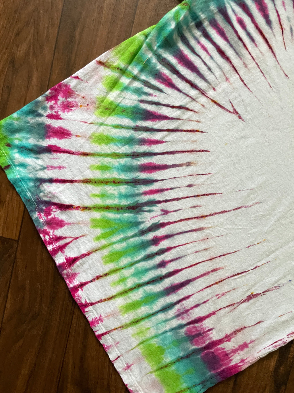 M/L Men's Led Zeppelin Mother Ship Handmade Tie Dye Short Sleeve T-Shirt | One-Of-a-Kind Upcycled Pink and Green Pleated Tie Dye Top