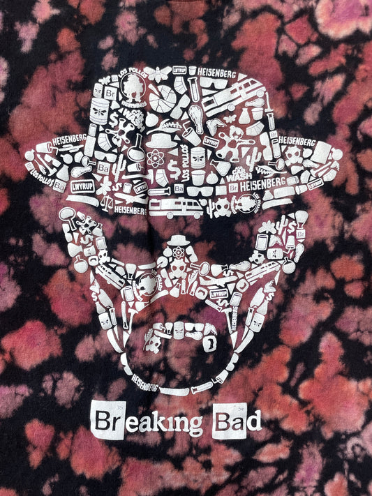 Breaking Bad Heisenberg Handmade Reverse Tie Dye Short Sleeve T-Shirt | One-Of-a-Kind Upcycled Black and Maroon Top | Men's XL