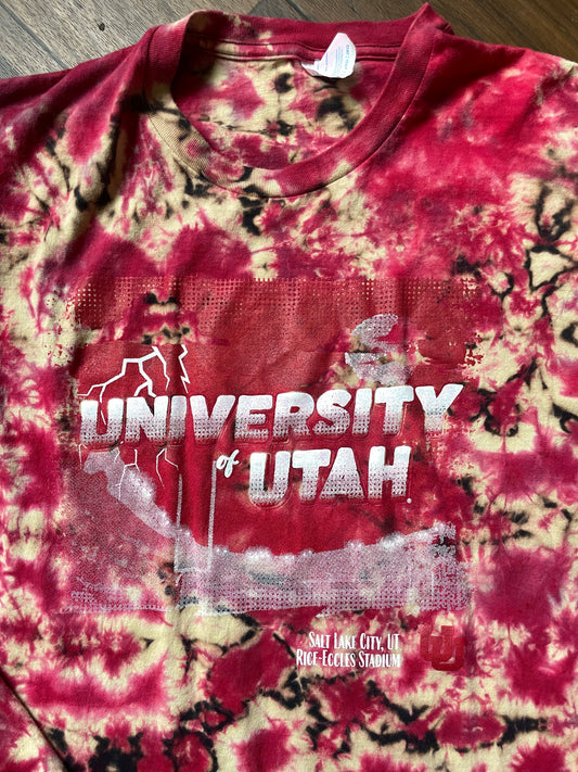 University of Utah Rice Eccles Stadium Handmade Reverse Tie Dye Long Sleeve T-Shirt | One-Of-a-Kind Upcycled Black and Red Top | Men's XXL
