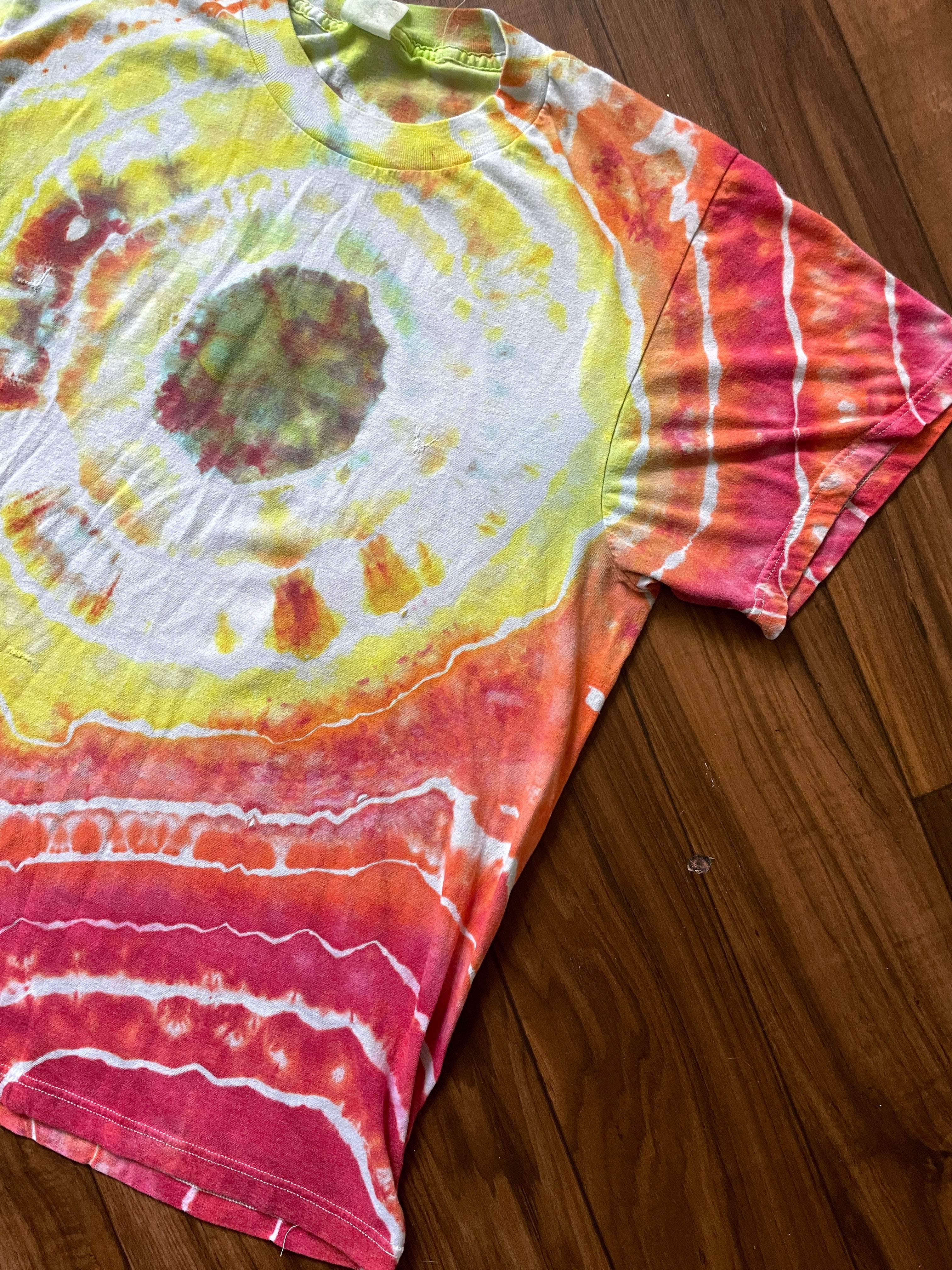 LDS Temple Garment I Accidentally Tie Dyed! :) One-Of-a-Kind Upcycled Rainbow Short Sleeve T-Shirt | Men's Medium