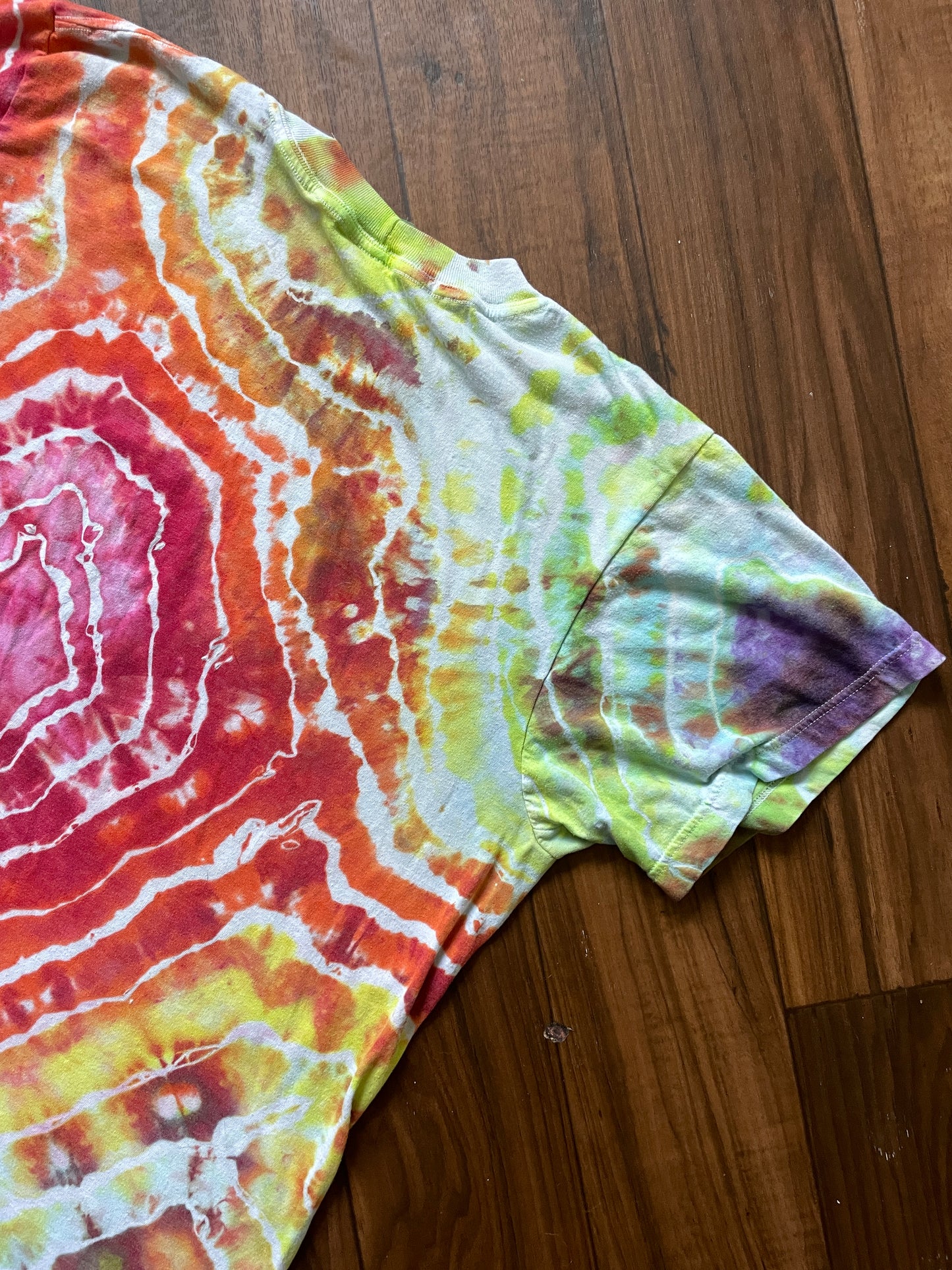 LDS Temple Garment I Accidentally Tie Dyed! :) One-Of-a-Kind Upcycled Rainbow Short Sleeve T-Shirt | Men's Medium