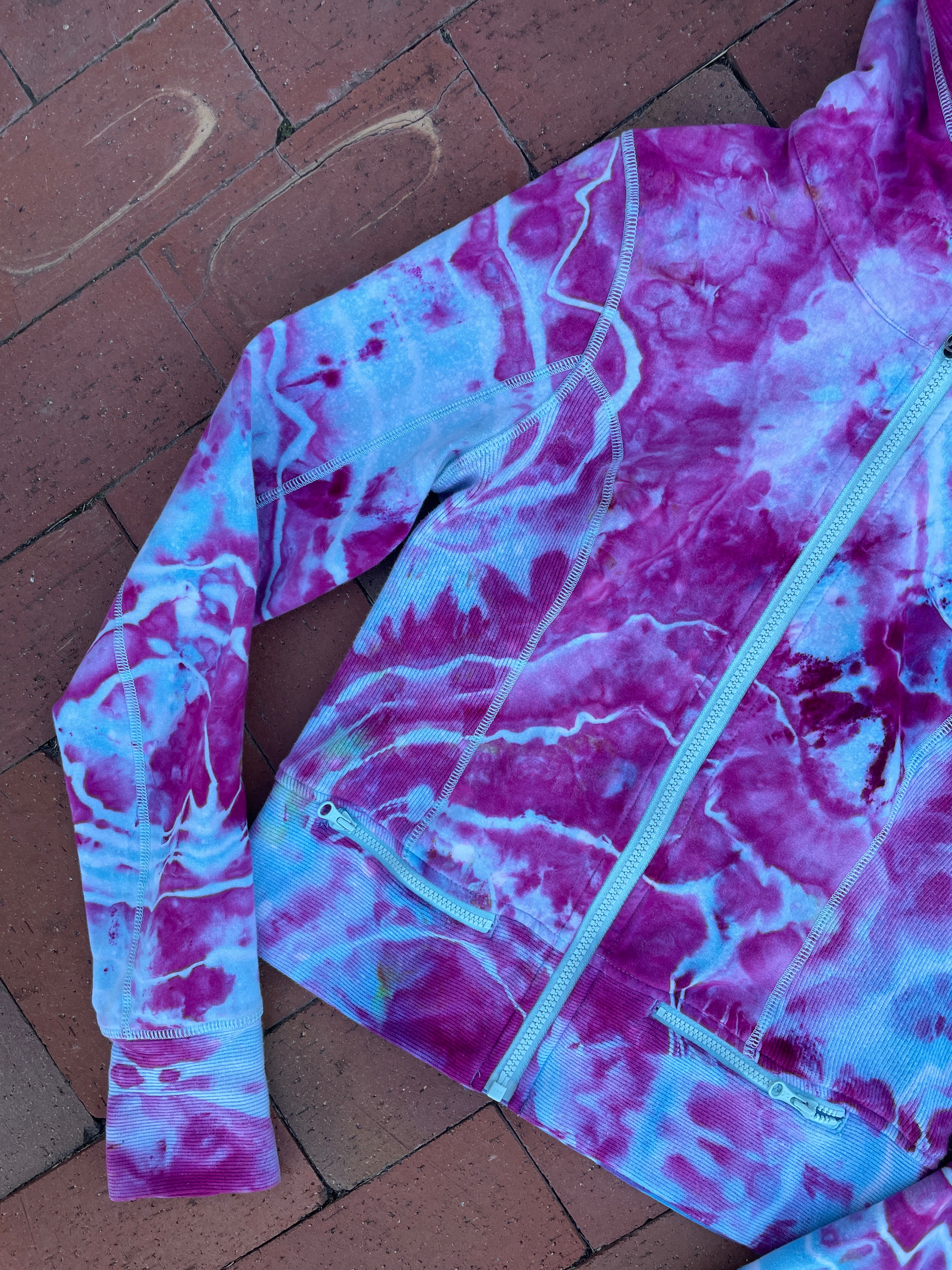 SMALL Women's lululemon Handmade Galaxy Ice Dye Geode Full-Zip Running Hoodie | One-Of-a-Kind Upcycled Blue and Purple Yoga Sweatshirt