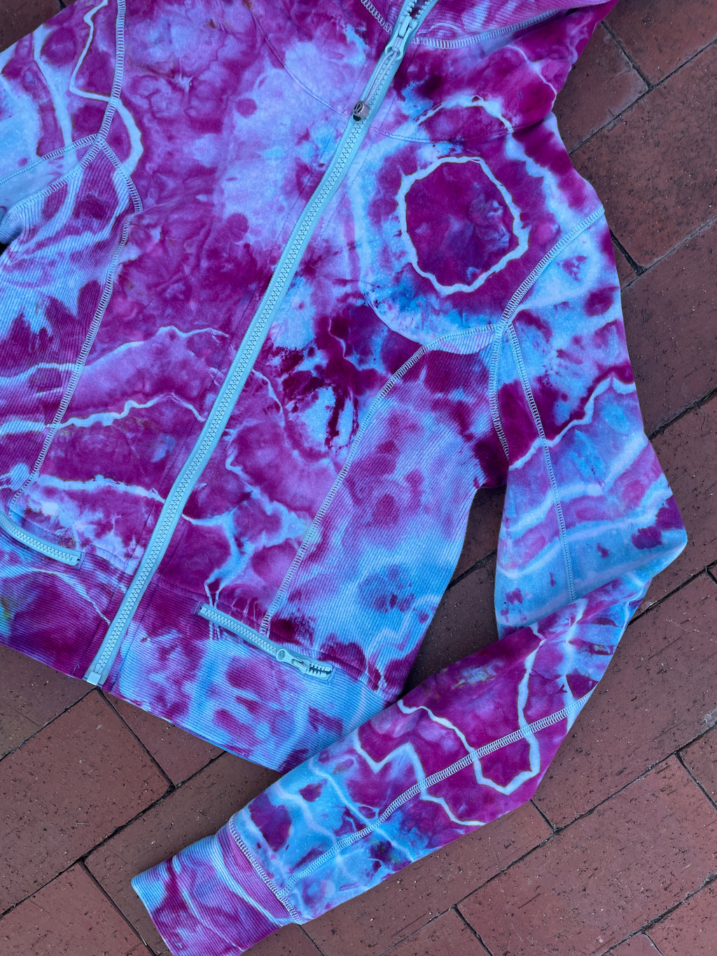 SMALL Women's lululemon Handmade Galaxy Ice Dye Geode Full-Zip Running Hoodie | One-Of-a-Kind Upcycled Blue and Purple Yoga Sweatshirt
