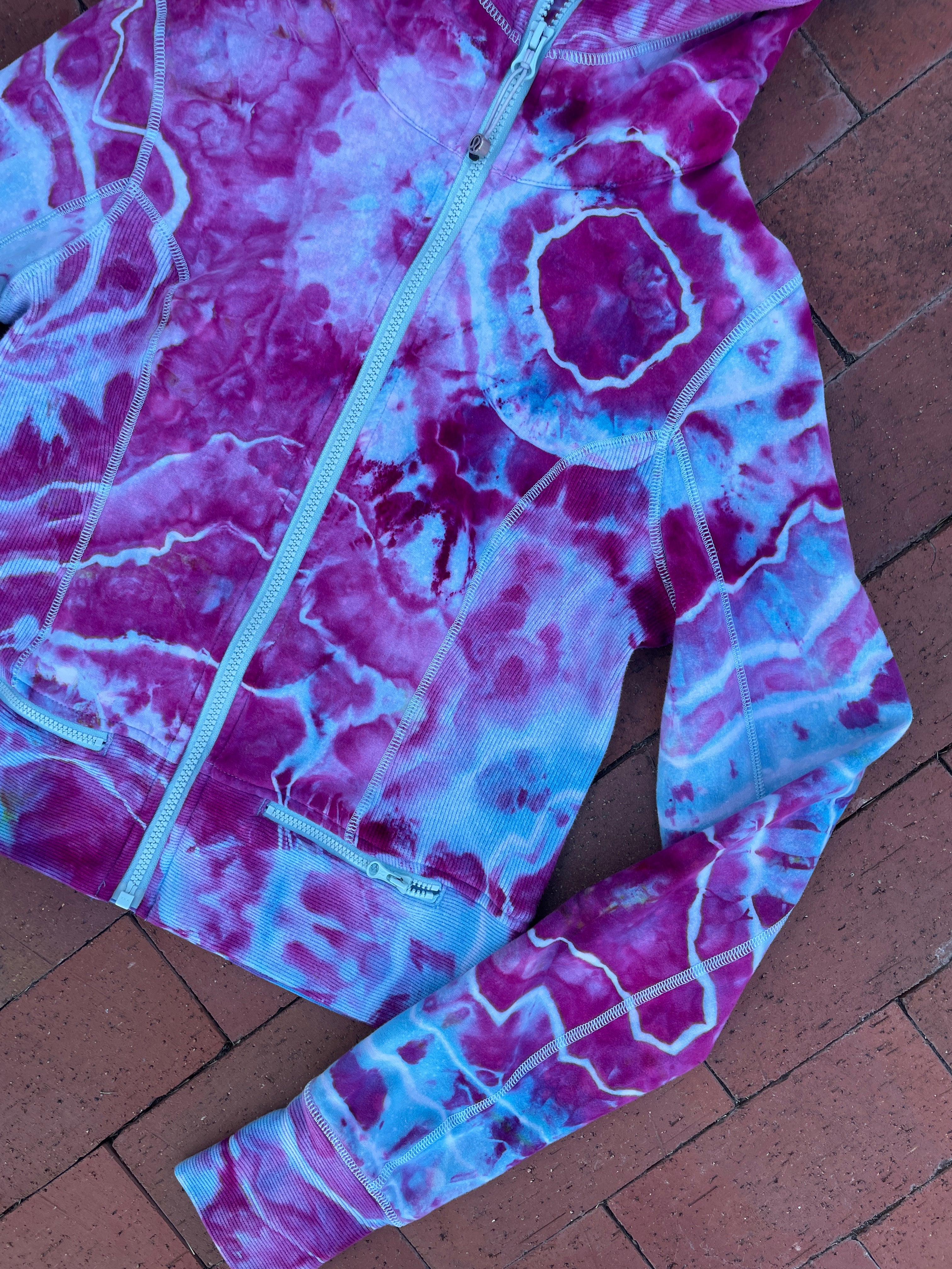 SMALL Women's lululemon Handmade Galaxy Ice Dye Geode Full-Zip Running Hoodie | One-Of-a-Kind Upcycled Blue and Purple Yoga Sweatshirt