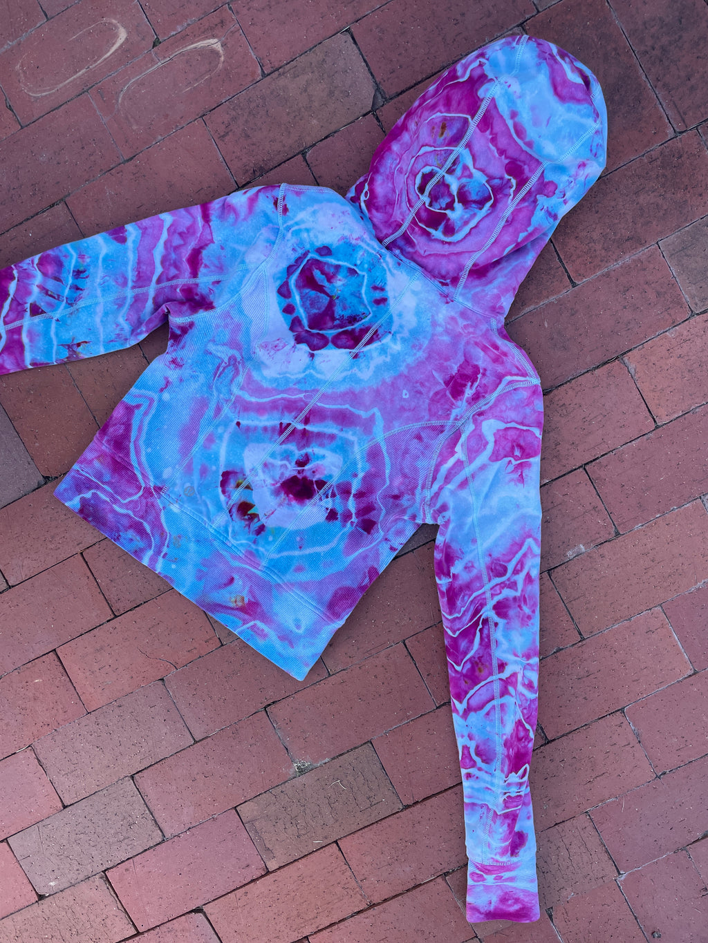 SMALL Women's lululemon Handmade Galaxy Ice Dye Geode Full-Zip Running Hoodie | One-Of-a-Kind Upcycled Blue and Purple Yoga Sweatshirt
