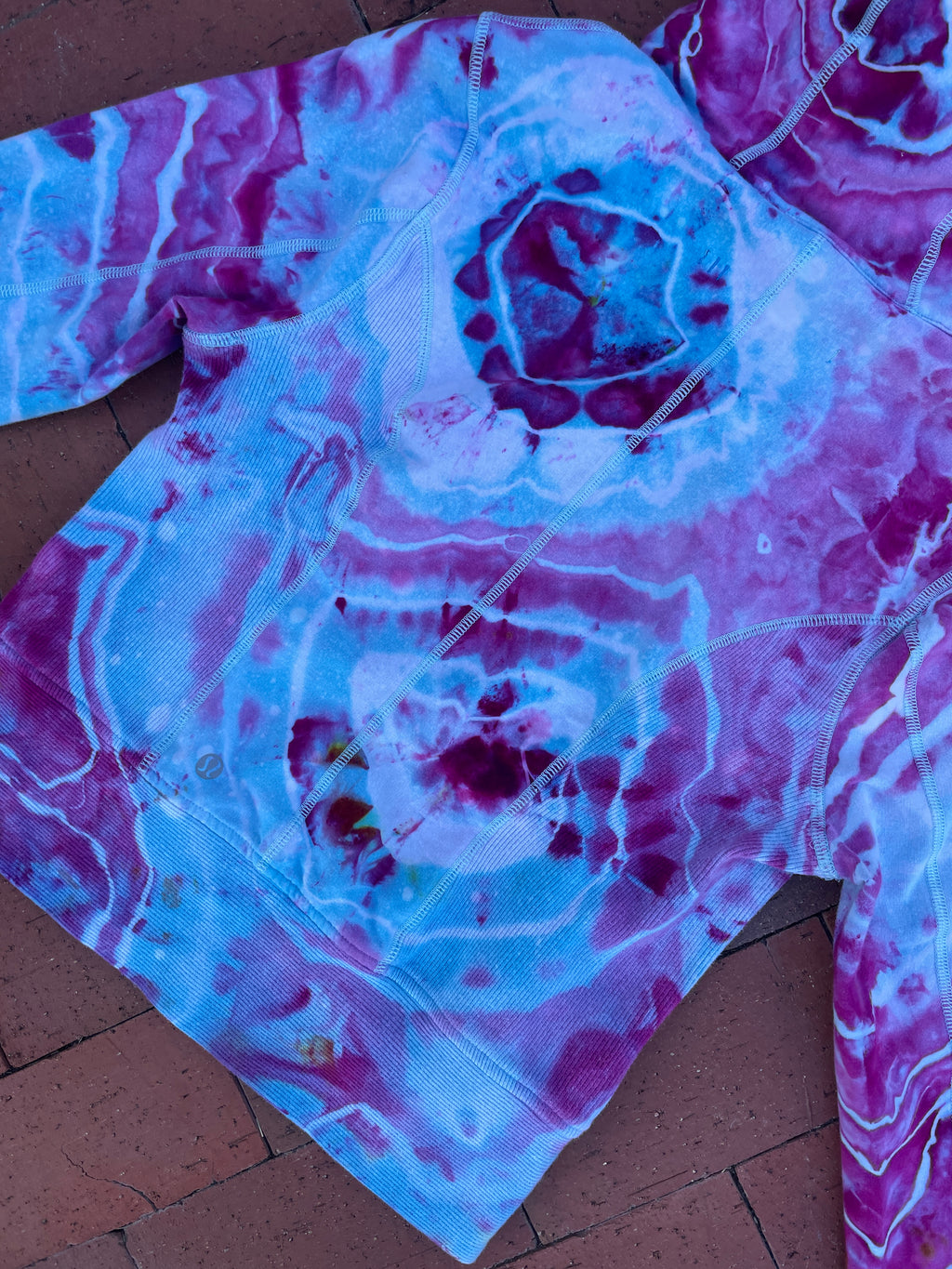 SMALL Women's lululemon Handmade Galaxy Ice Dye Geode Full-Zip Running Hoodie | One-Of-a-Kind Upcycled Blue and Purple Yoga Sweatshirt