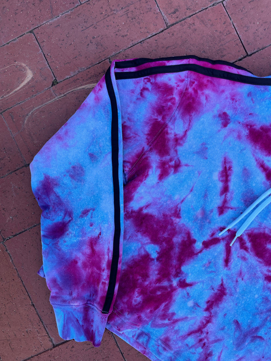 MEDIUM Women's adidas Galaxy Ice Dye Tie Dye Long Sleeve Cropped Hoodie | One-Of-a-Kind Upcycled Blue and Purple Pullover Sweatshirt