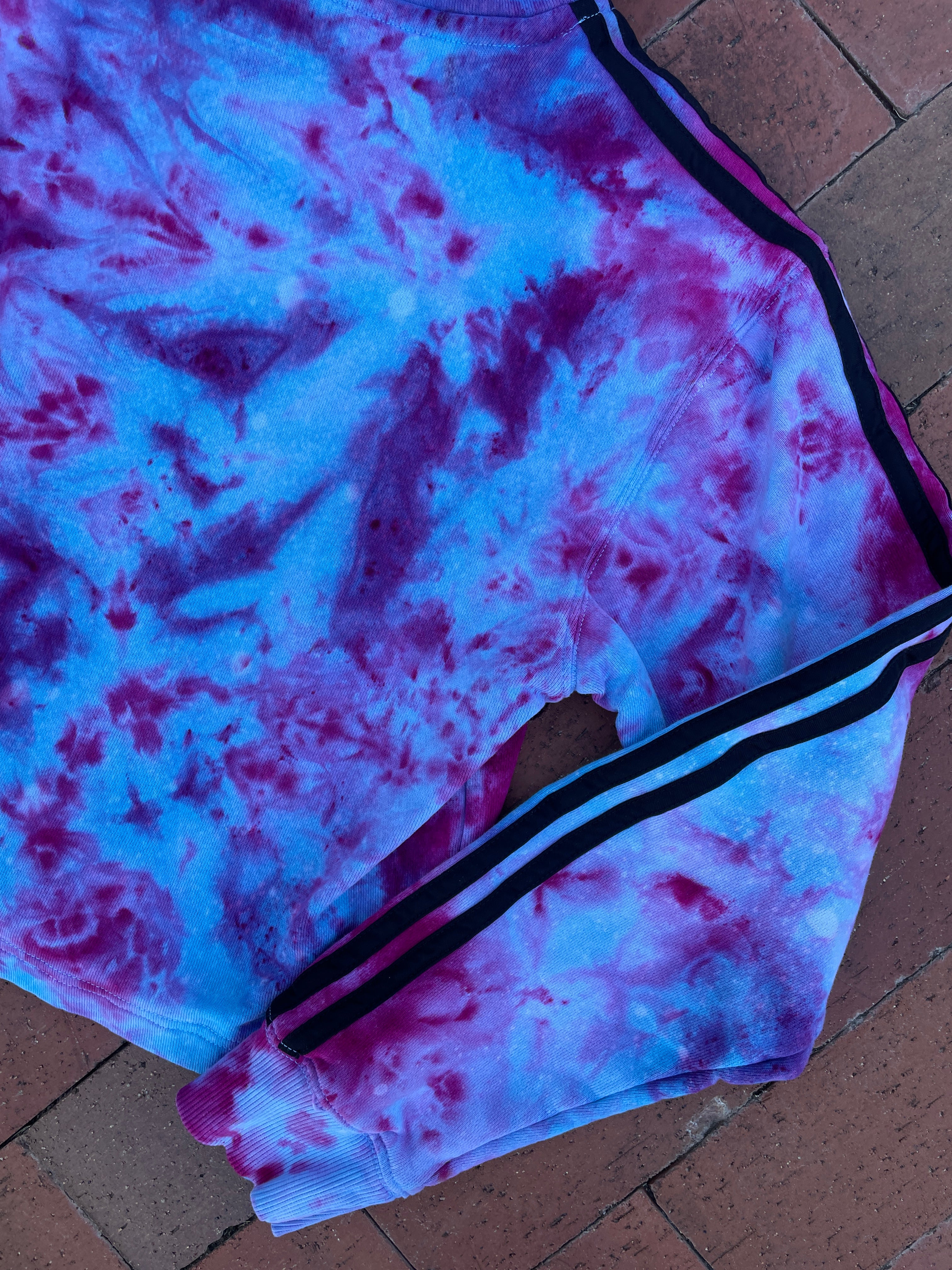 MEDIUM Women's adidas Galaxy Ice Dye Tie Dye Long Sleeve Cropped Hoodie | One-Of-a-Kind Upcycled Blue and Purple Pullover Sweatshirt