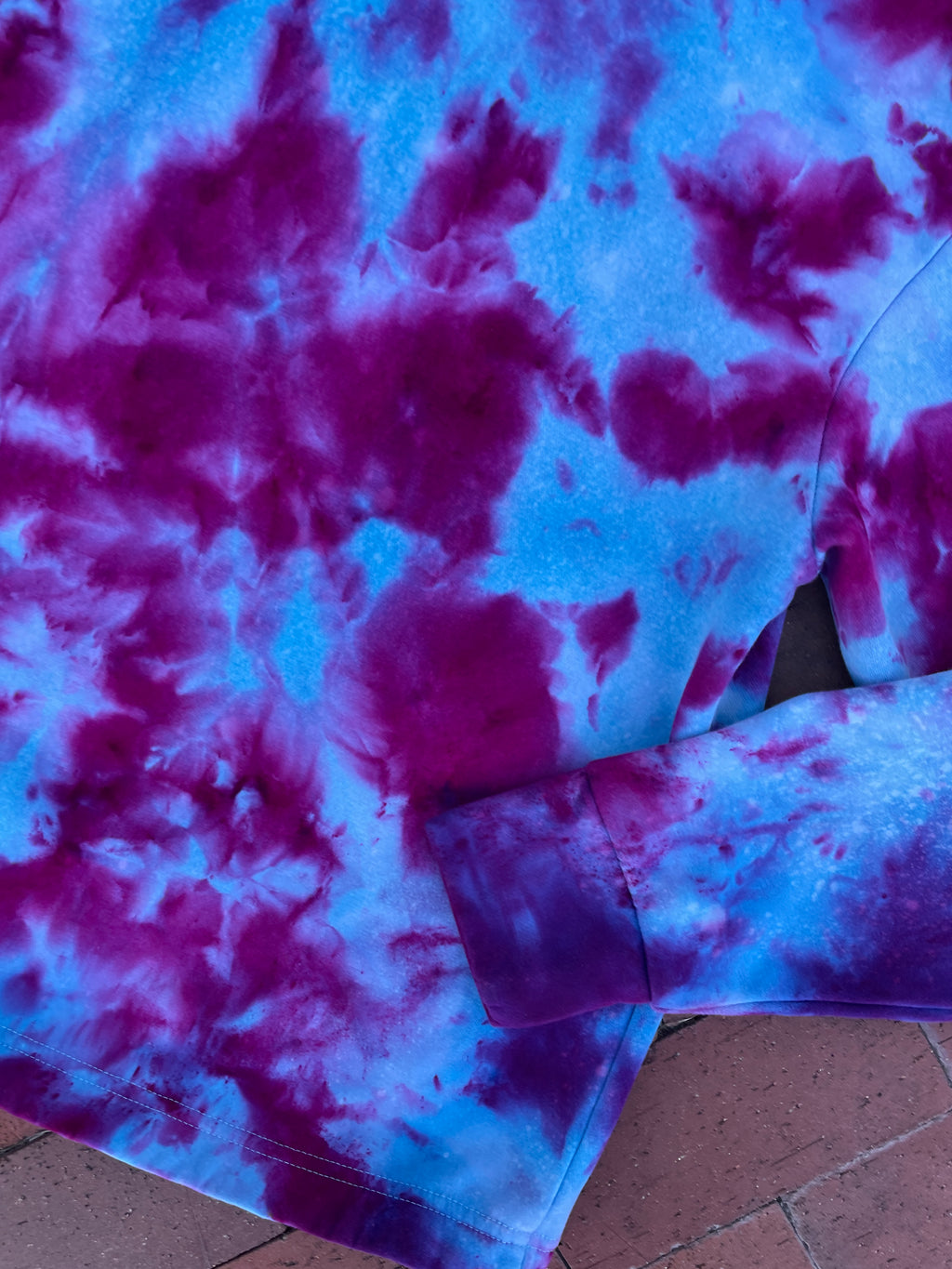 XL Women's adidas Galaxy Ice Dye Tie Dye Long Sleeve Pullover Hoodie | One-Of-a-Kind Upcycled Blue and Purple Sweatshirt