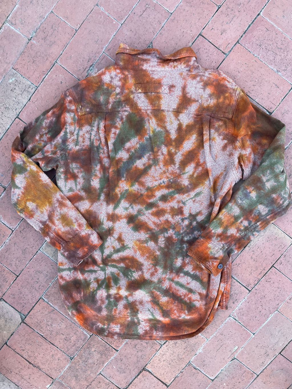 LARGE Men’s Duluth Trading Co Orange and Brown Handmade Tie Dye Flannel Shirt | One-Of-a-Kind Upcycled Earth Tones Long Sleeve