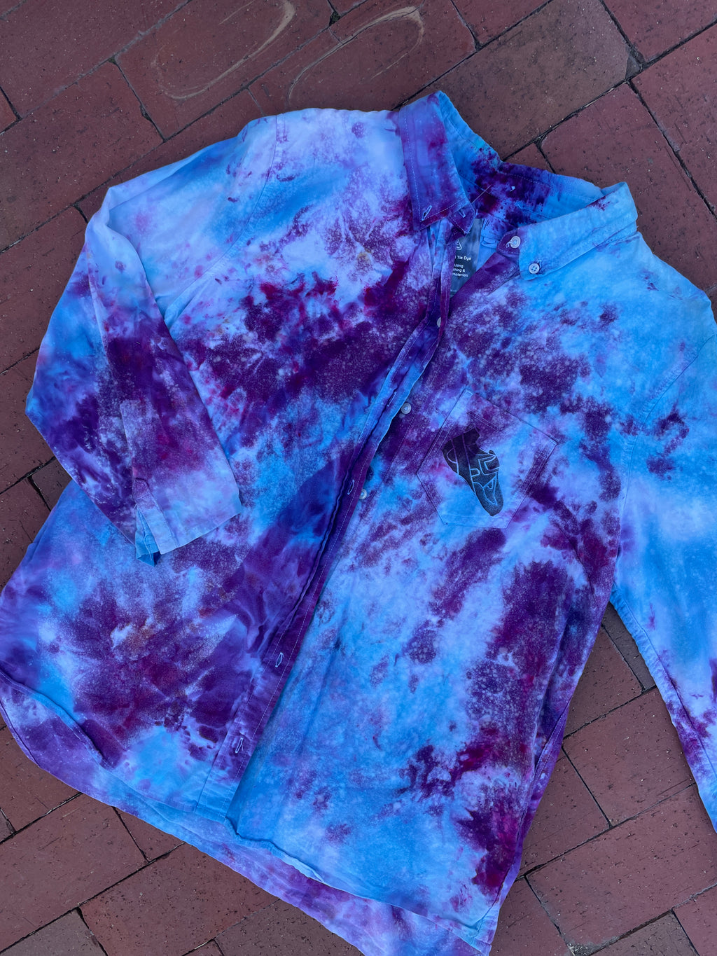 XL Women’s Gap Handmade Galaxy Ice Dye Tie Dye Button-Up Shirt | One-Of-a-Kind Upcycled Blue and Purple Long Sleeve