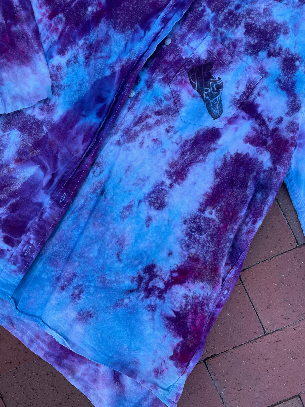 XL Women’s Gap Handmade Galaxy Ice Dye Tie Dye Button-Up Shirt | One-Of-a-Kind Upcycled Blue and Purple Long Sleeve