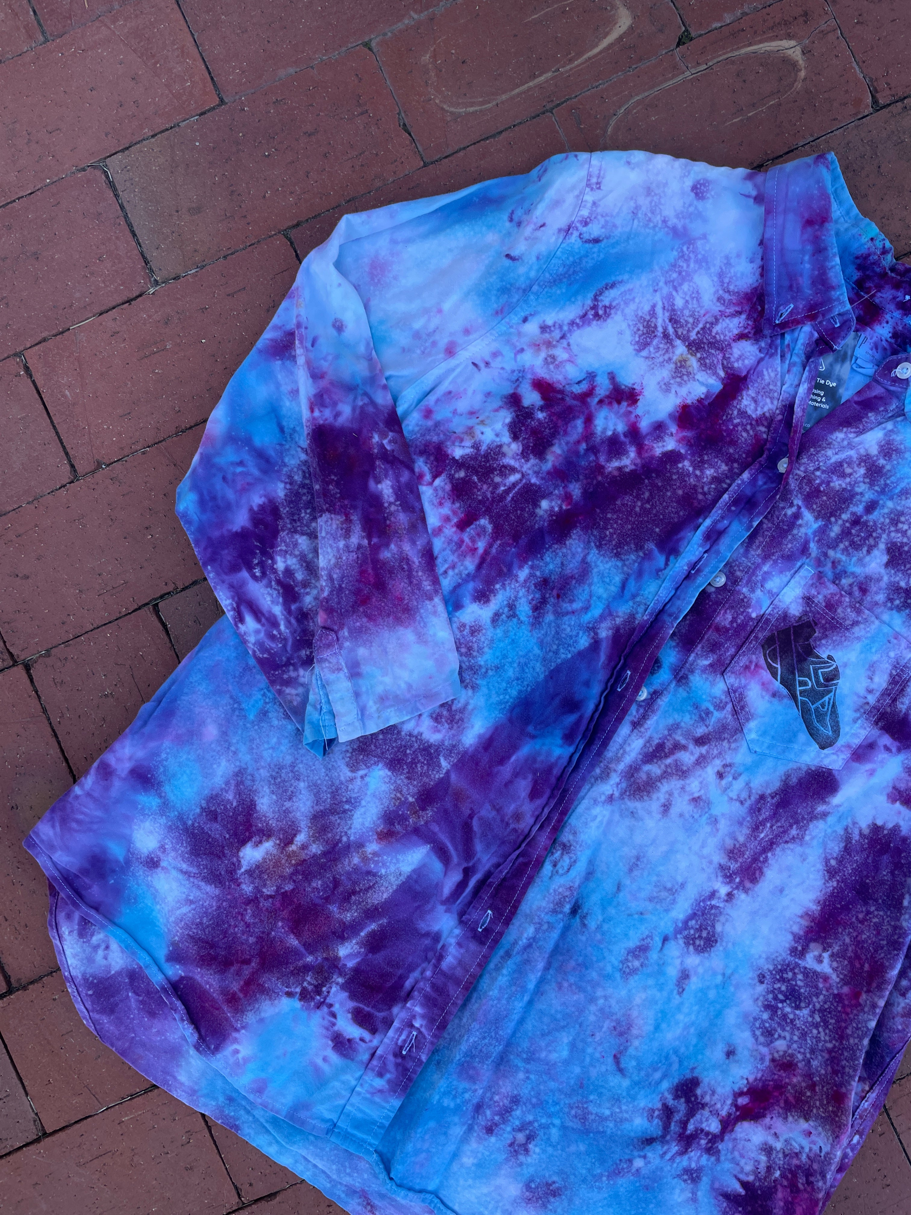 XL Women’s Gap Handmade Galaxy Ice Dye Tie Dye Button-Up Shirt | One-Of-a-Kind Upcycled Blue and Purple Long Sleeve