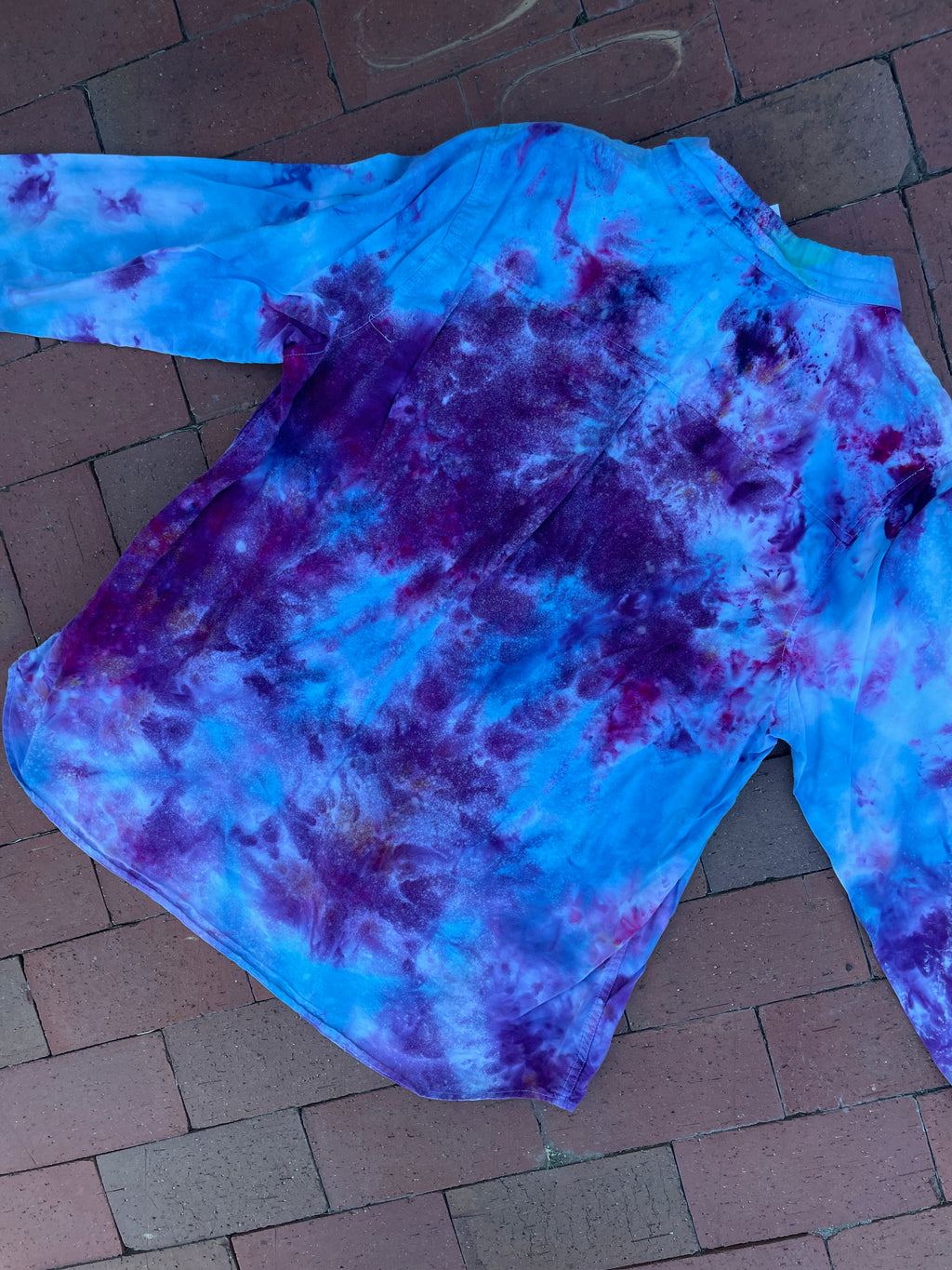 XL Women’s Gap Handmade Galaxy Ice Dye Tie Dye Button-Up Shirt | One-Of-a-Kind Upcycled Blue and Purple Long Sleeve