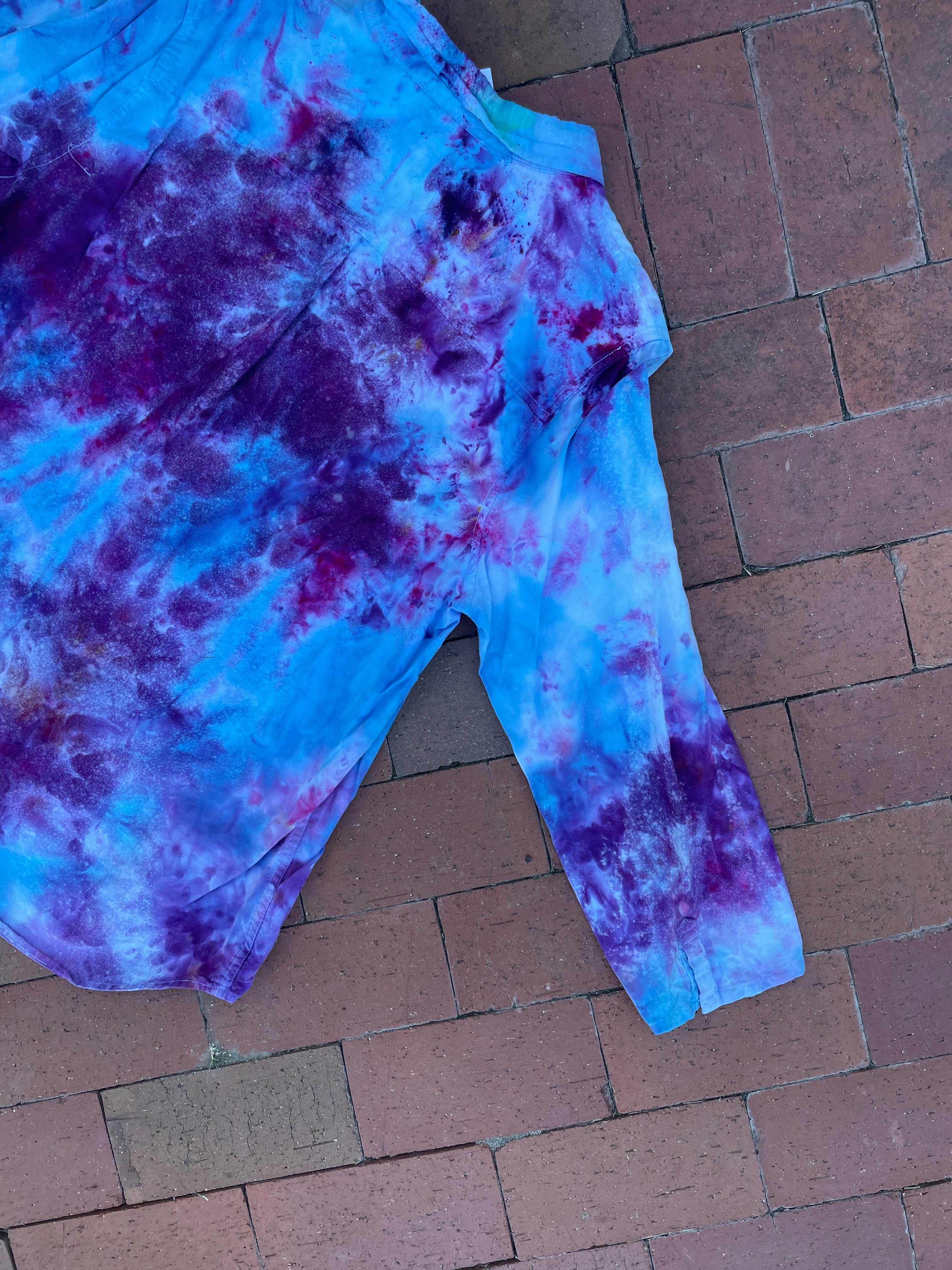 XL Women’s Gap Handmade Galaxy Ice Dye Tie Dye Button-Up Shirt | One-Of-a-Kind Upcycled Blue and Purple Long Sleeve