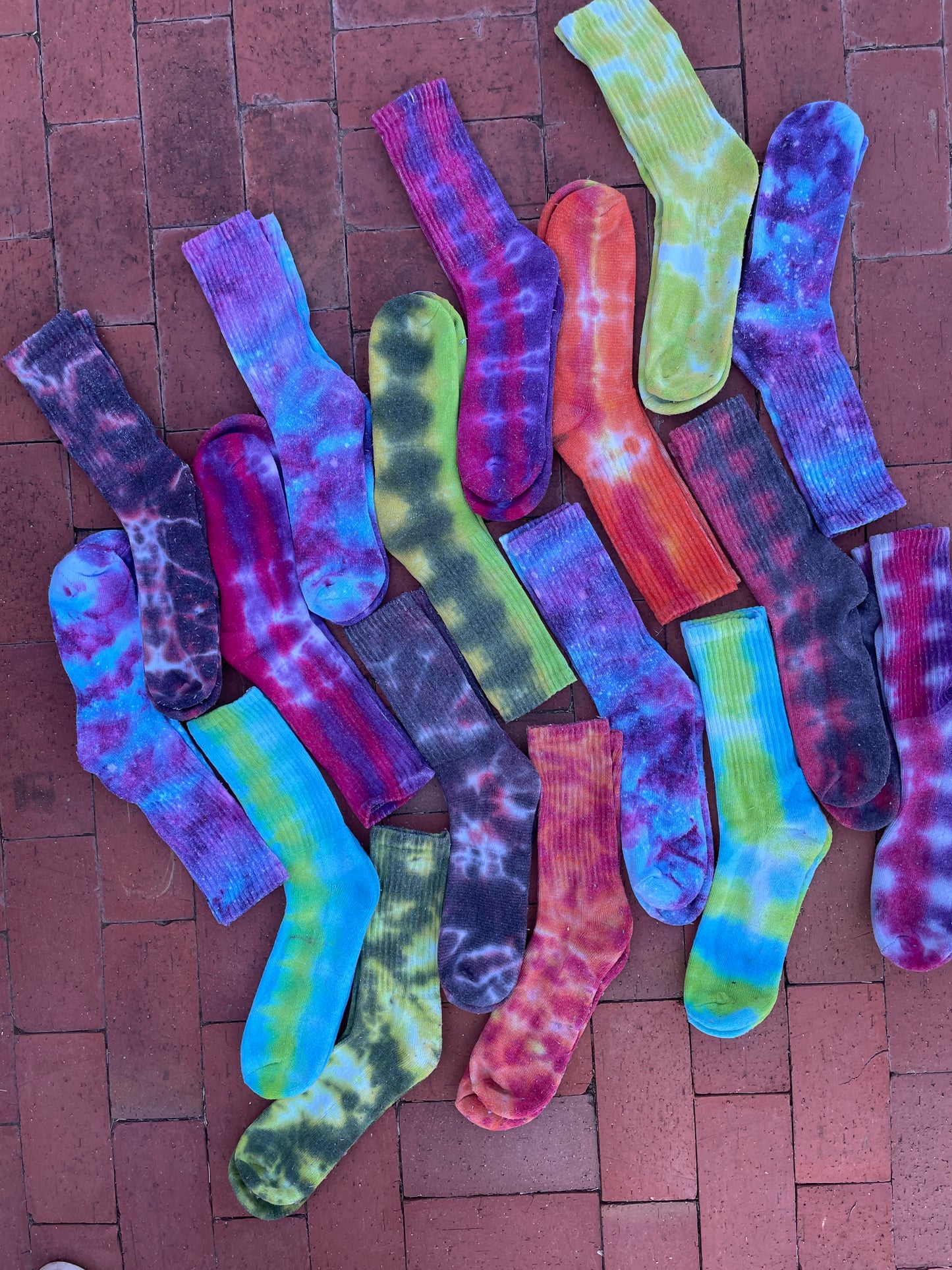 Multicolor Handmade Tie Dyed Everyday Crew Socks - Size Large (Men's size 8-12/Women's size 9-13)