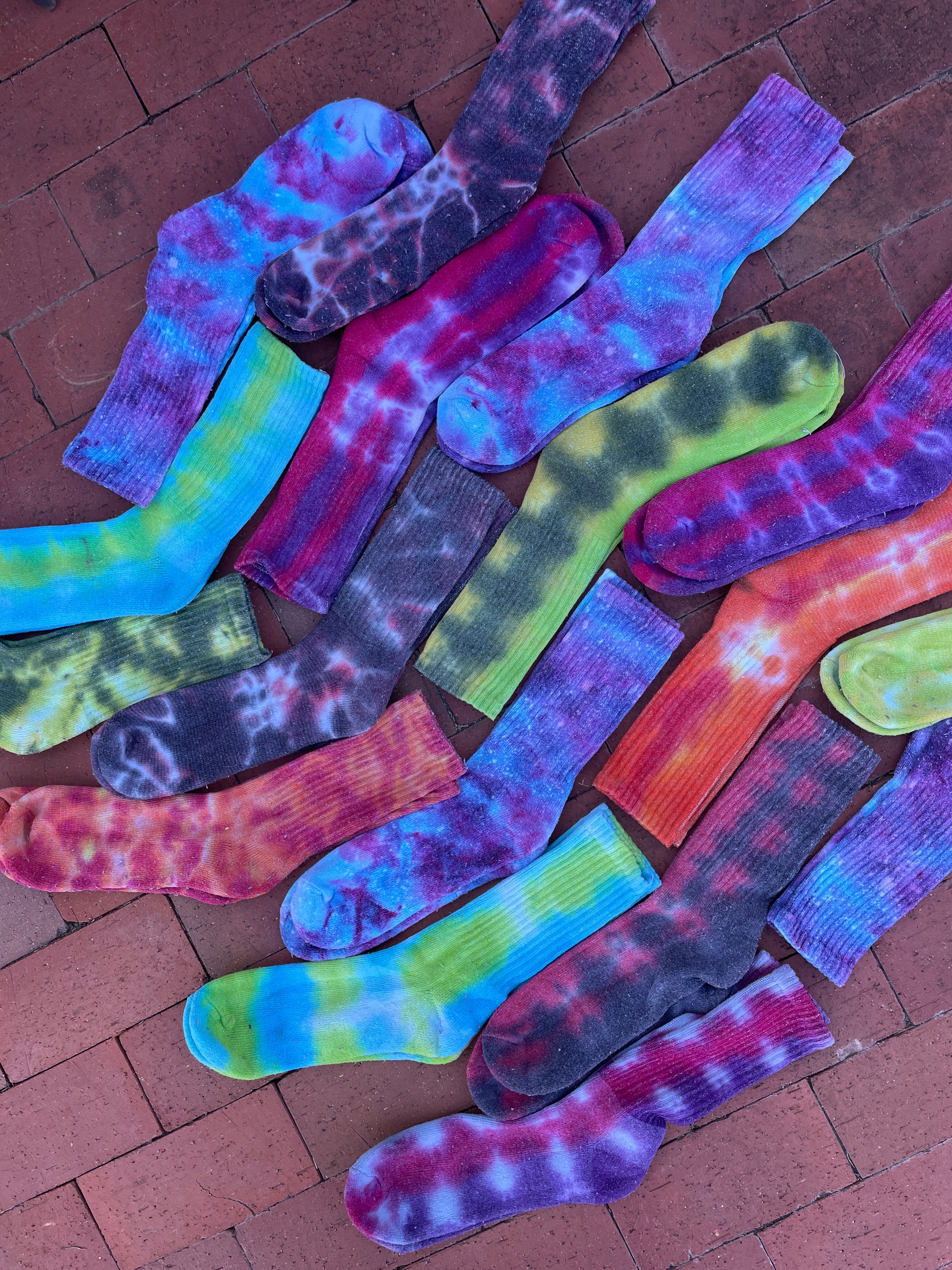 Multicolor Handmade Tie Dyed Everyday Crew Socks - Size Large (Men's size 8-12/Women's size 9-13)