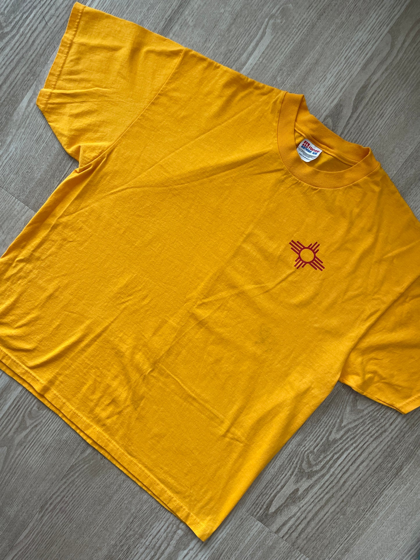 Medium Men's Yellow and Red New Mexico Zia Symbol Short Sleeve T-Shirt | READY TO TIE DYE