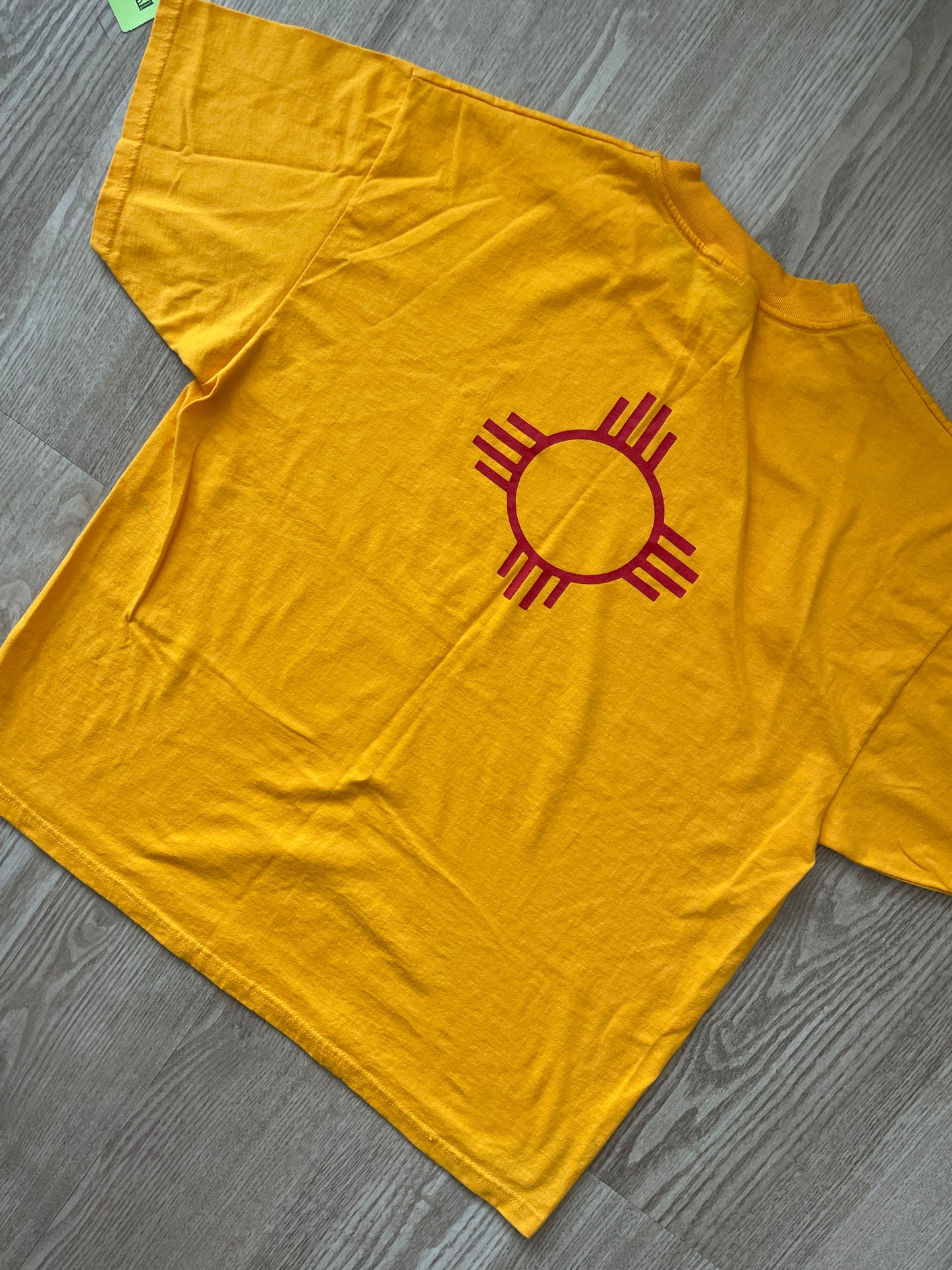 Medium Men's Yellow and Red New Mexico Zia Symbol Short Sleeve T-Shirt | READY TO TIE DYE
