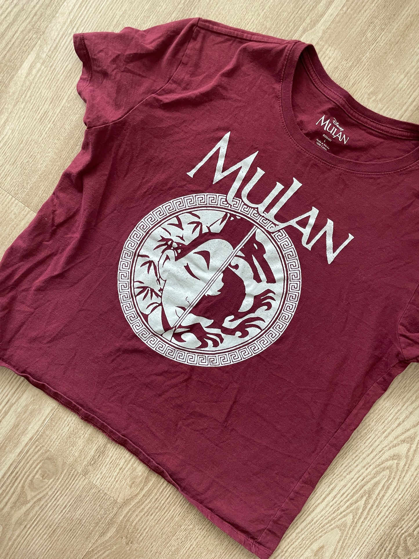 Large Women's Maroon Mulan Short Sleeve Crop Top T-Shirt | READY TO TIE DYE