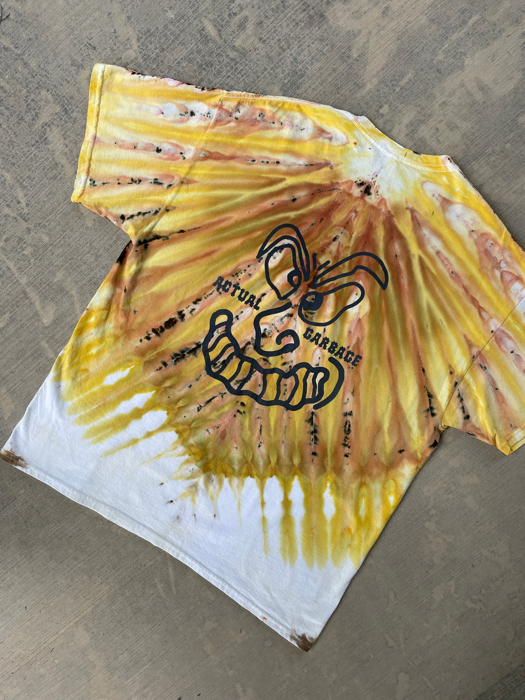 XL Men’s Actual Garbage Yellow and Brown Tie Dye Short Sleeve T-Shirt