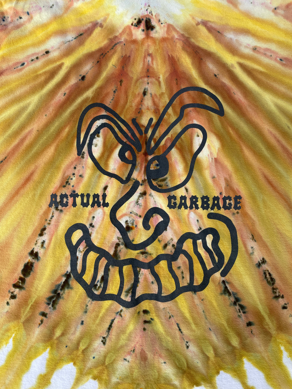 XL Men’s Actual Garbage Yellow and Brown Tie Dye Short Sleeve T-Shirt