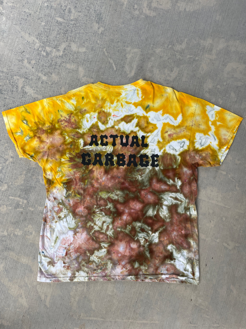XL Men’s Actual Garbage Yellow and Brown Tie Dye Short Sleeve T-Shirt