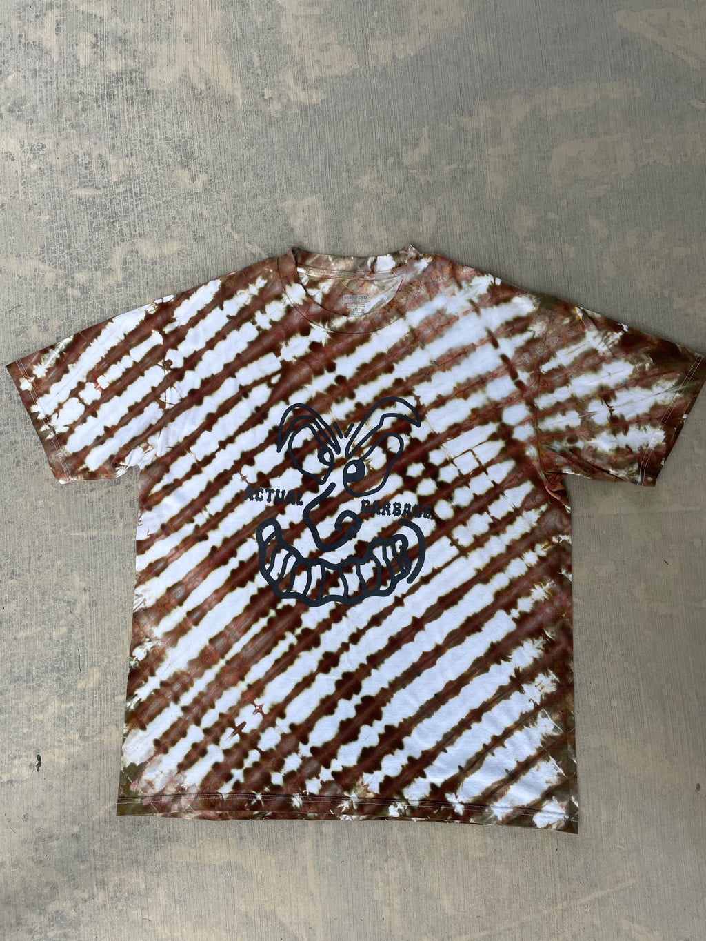 XL Men’s Actual Garbage Tan and Brown Tie Dye Short Sleeve T-Shirt