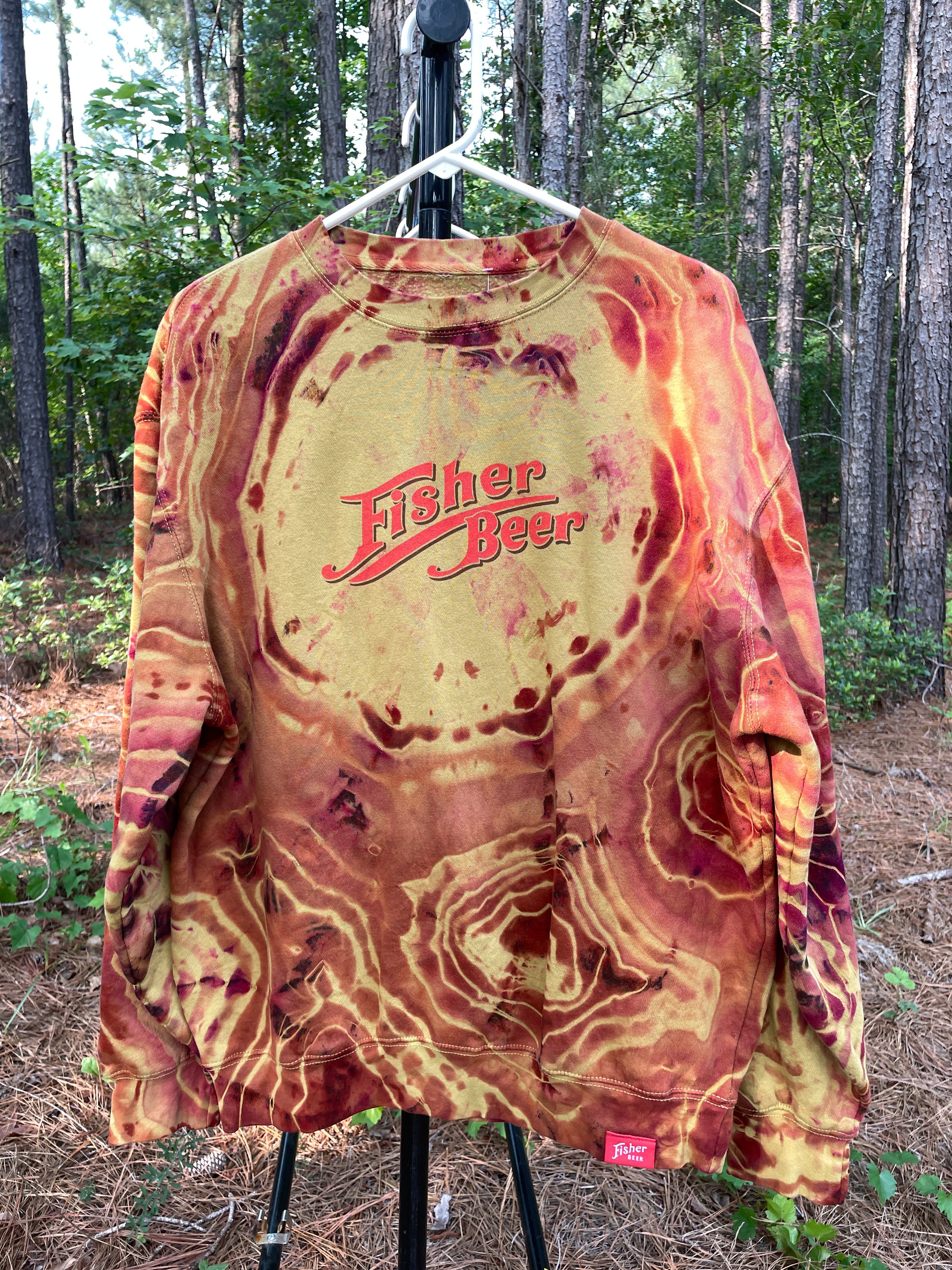 Fisher Beer Brown and Gold Handmade Reverse Tie Dye Crewneck Sweatshirt (Men's Large)