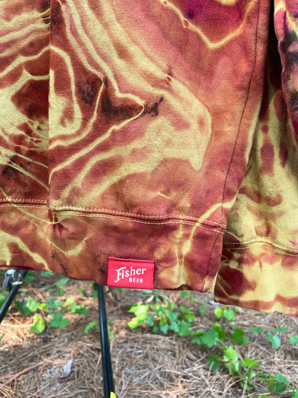 Fisher Beer Brown and Gold Handmade Reverse Tie Dye Crewneck Sweatshirt (Men's Large)