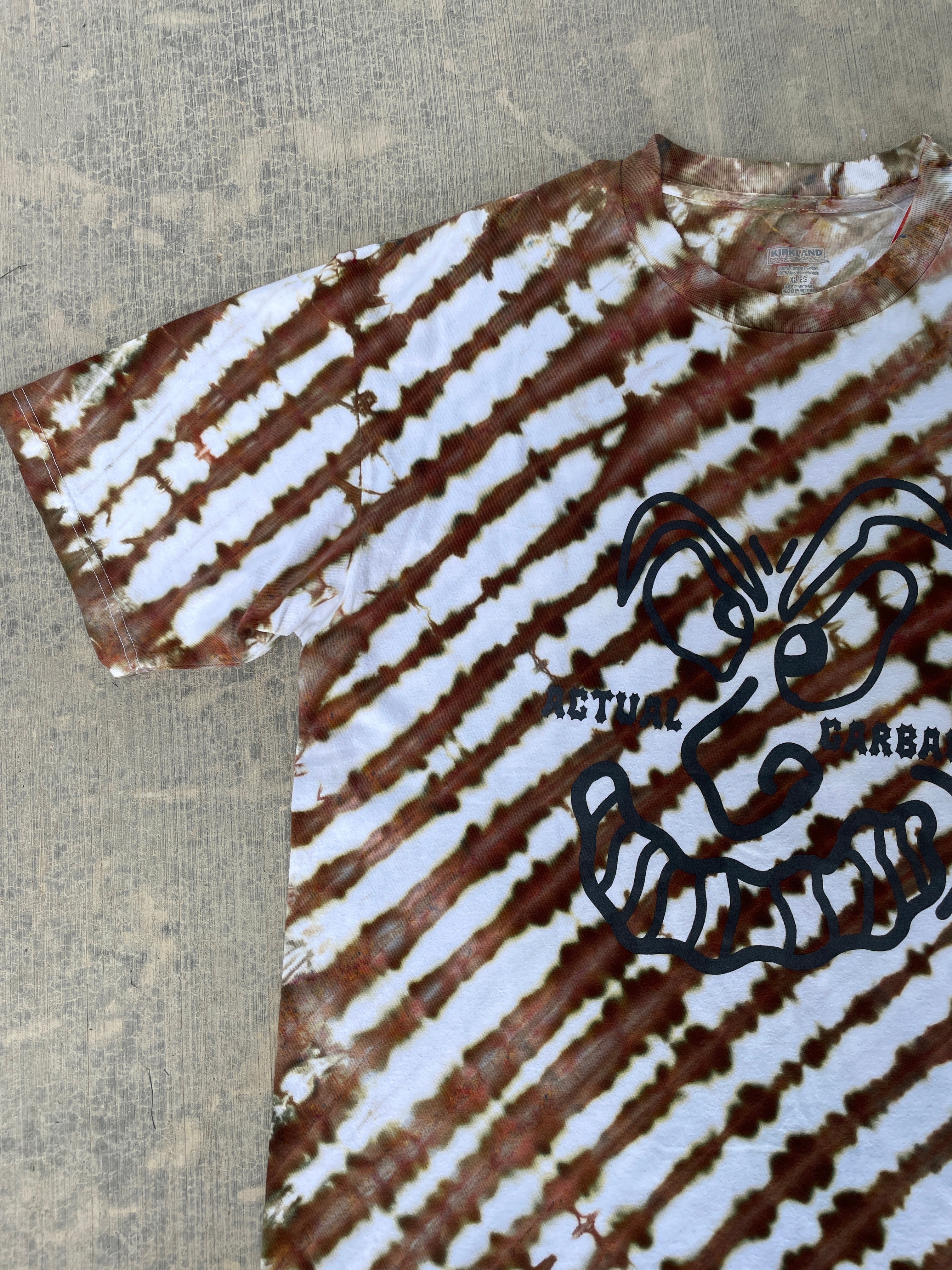 XL Men’s Actual Garbage Tan and Brown Tie Dye Short Sleeve T-Shirt