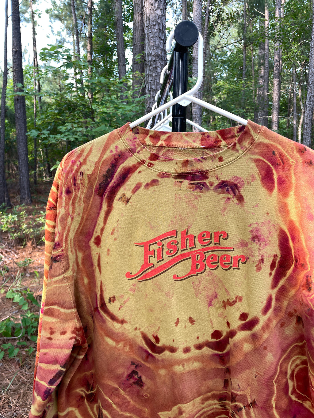 Fisher Beer Brown and Gold Handmade Reverse Tie Dye Crewneck Sweatshirt (Men's Large)