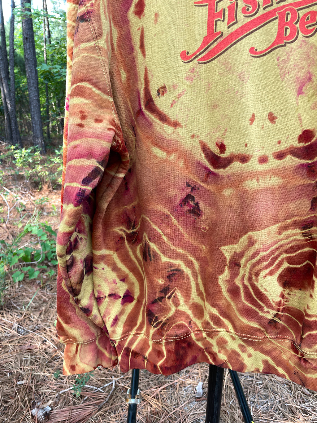 Fisher Beer Brown and Gold Handmade Reverse Tie Dye Crewneck Sweatshirt (Men's Large)