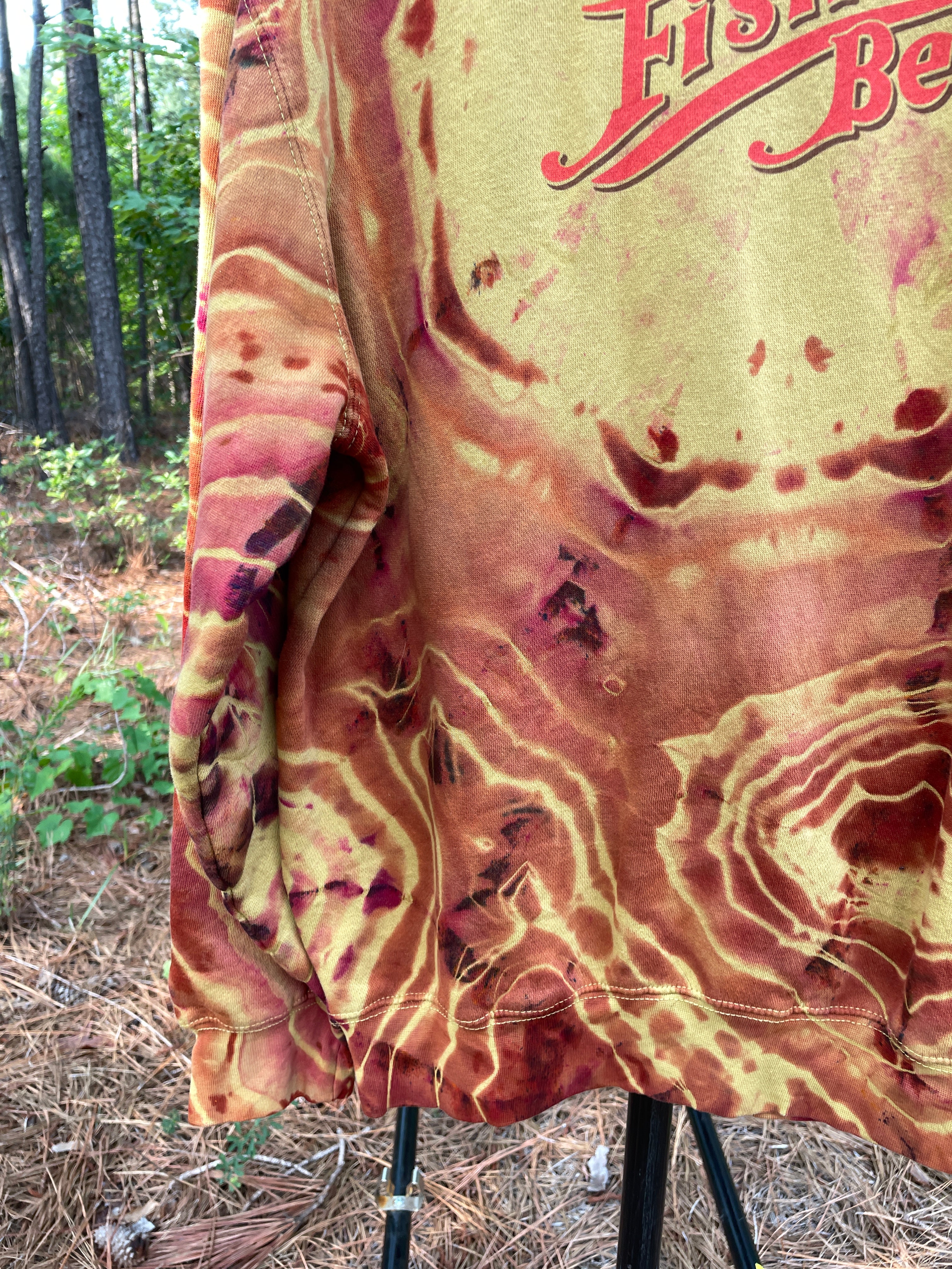 Fisher Beer Brown and Gold Handmade Reverse Tie Dye Crewneck Sweatshirt (Men's Large)