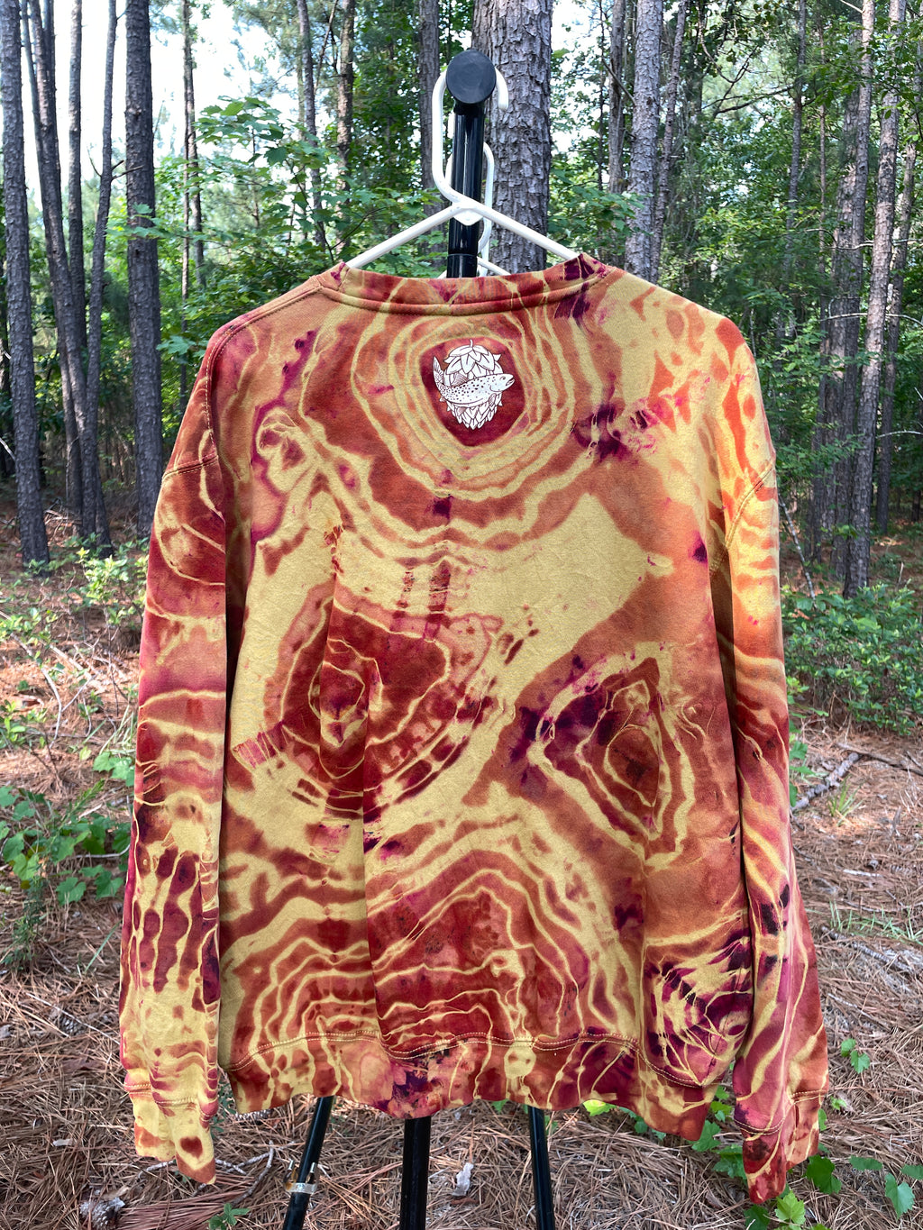 Fisher Beer Brown and Gold Handmade Reverse Tie Dye Crewneck Sweatshirt (Men's Large)