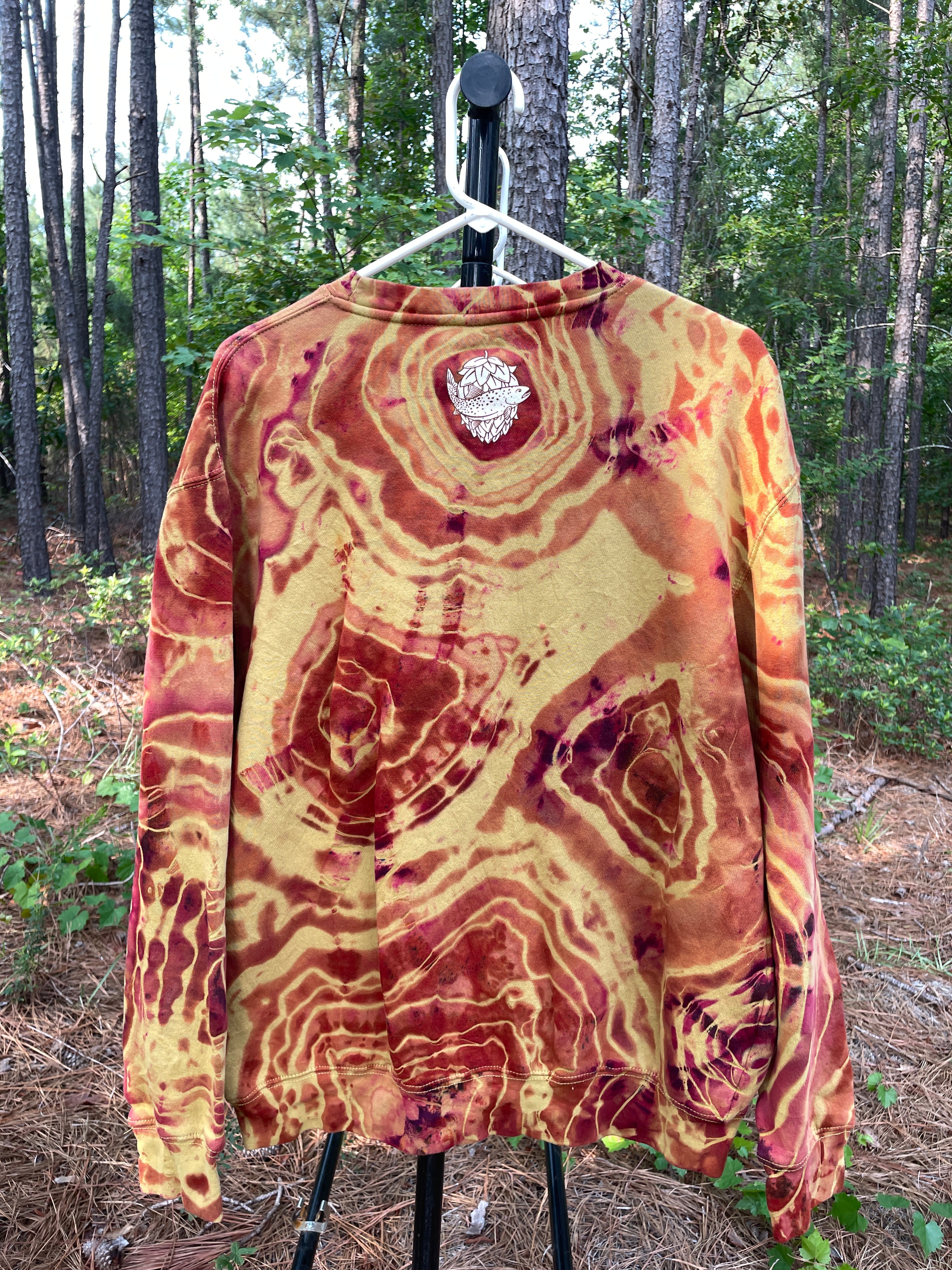 Fisher Beer Brown and Gold Handmade Reverse Tie Dye Crewneck Sweatshirt (Men's Large)