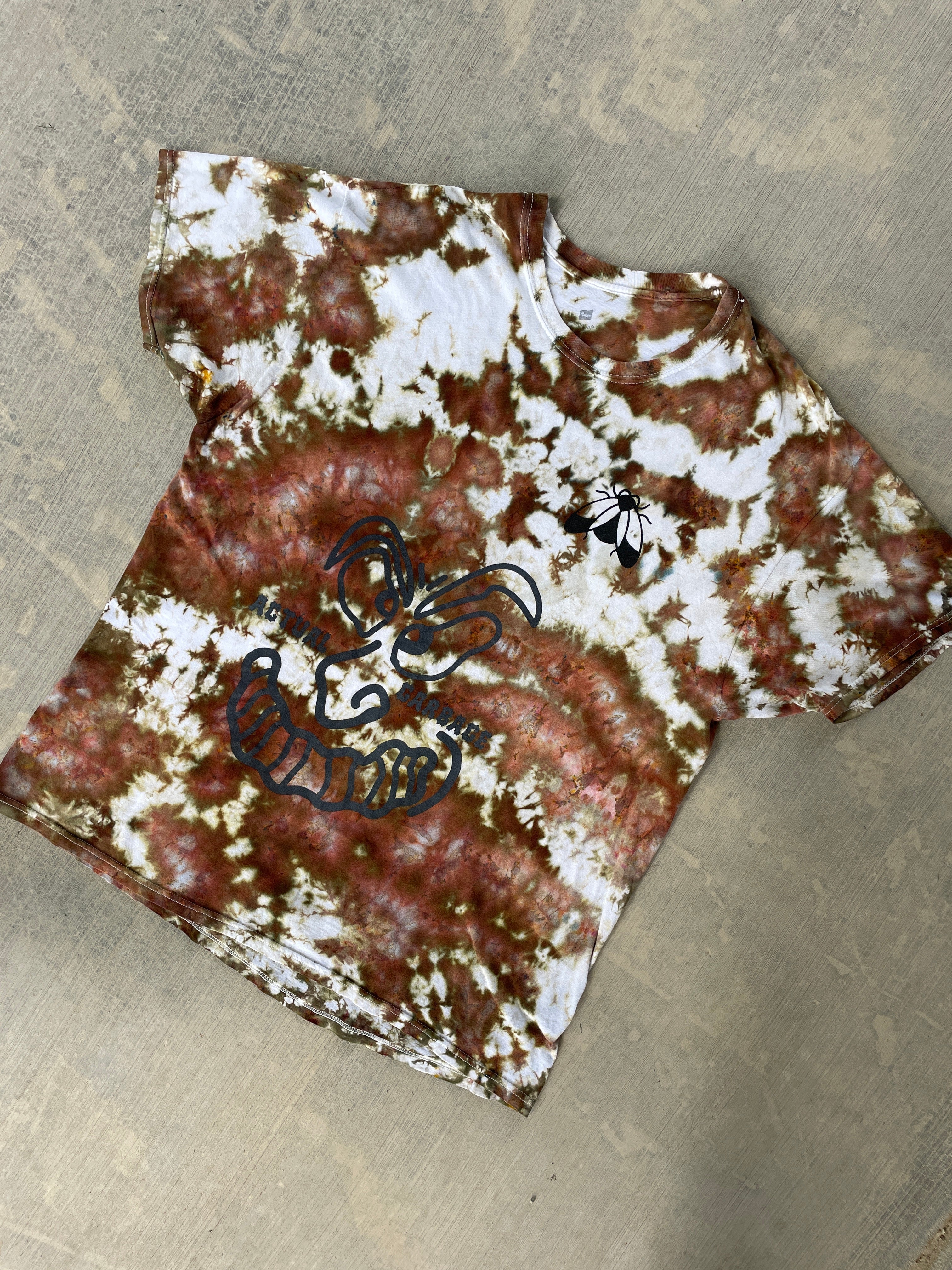 XL Men’s Actual Garbage Tan and Brown Tie Dye Short Sleeve T-Shirt
