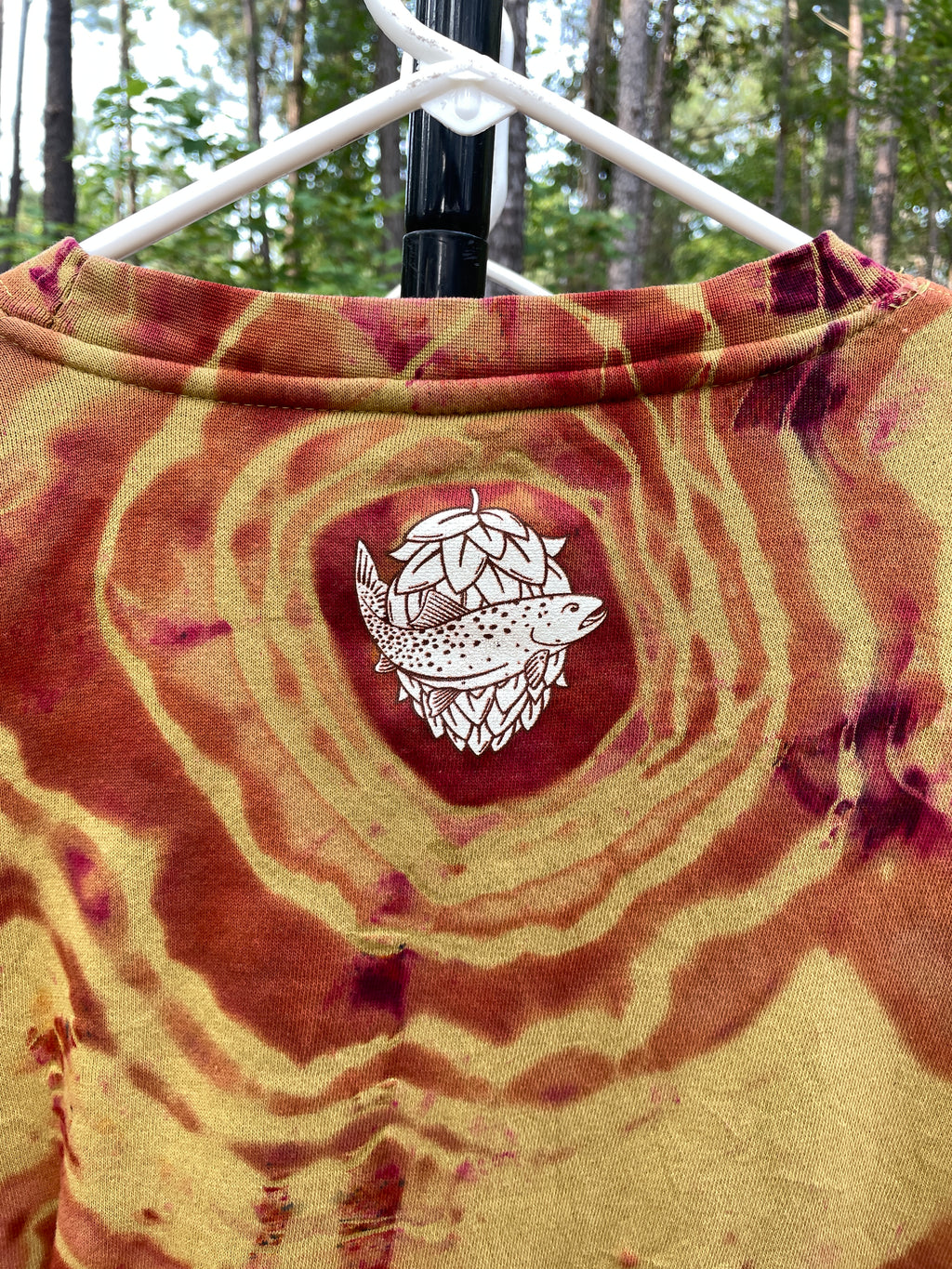 Fisher Beer Brown and Gold Handmade Reverse Tie Dye Crewneck Sweatshirt (Men's Large)
