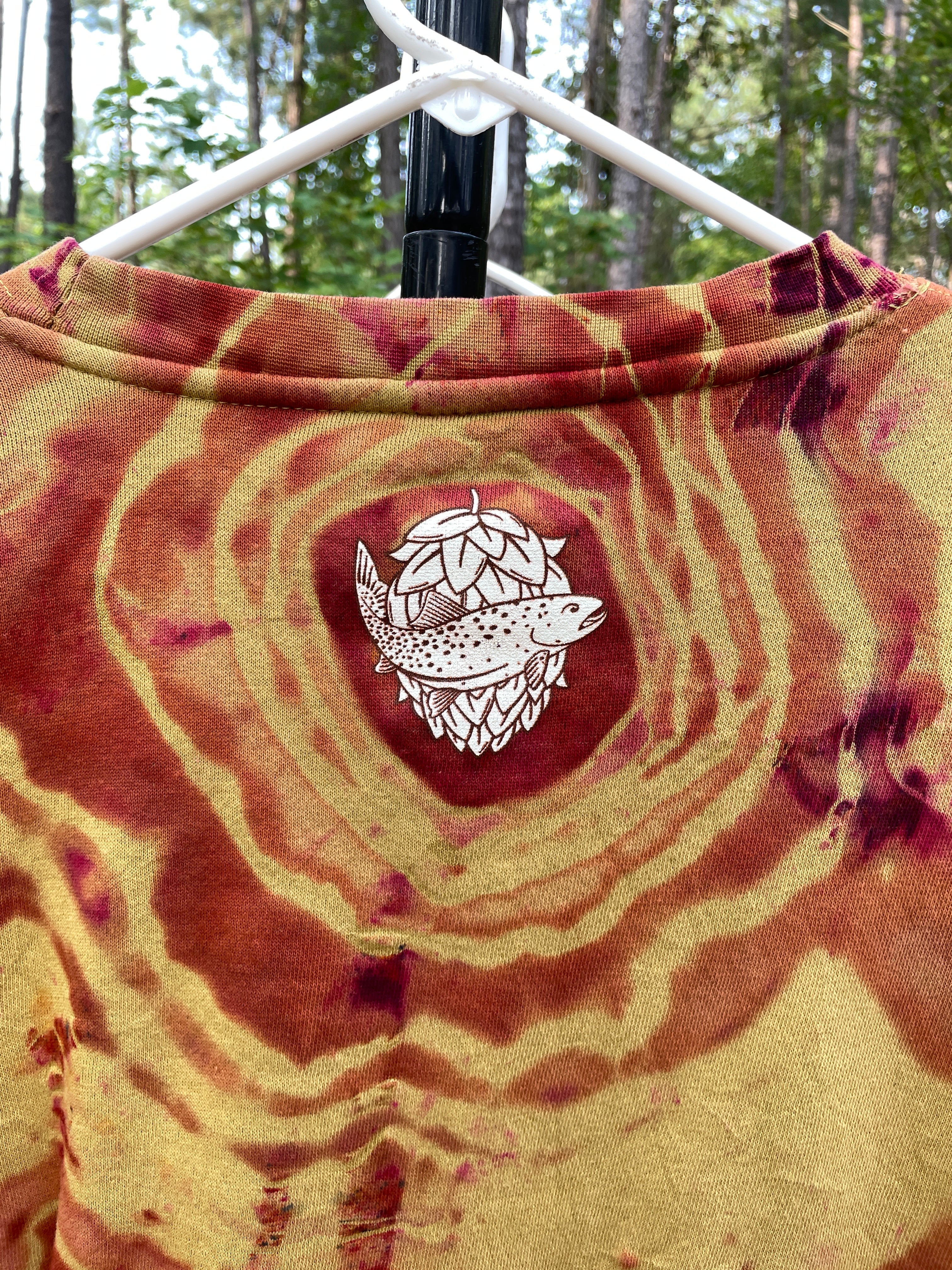 Fisher Beer Brown and Gold Handmade Reverse Tie Dye Crewneck Sweatshirt (Men's Large)