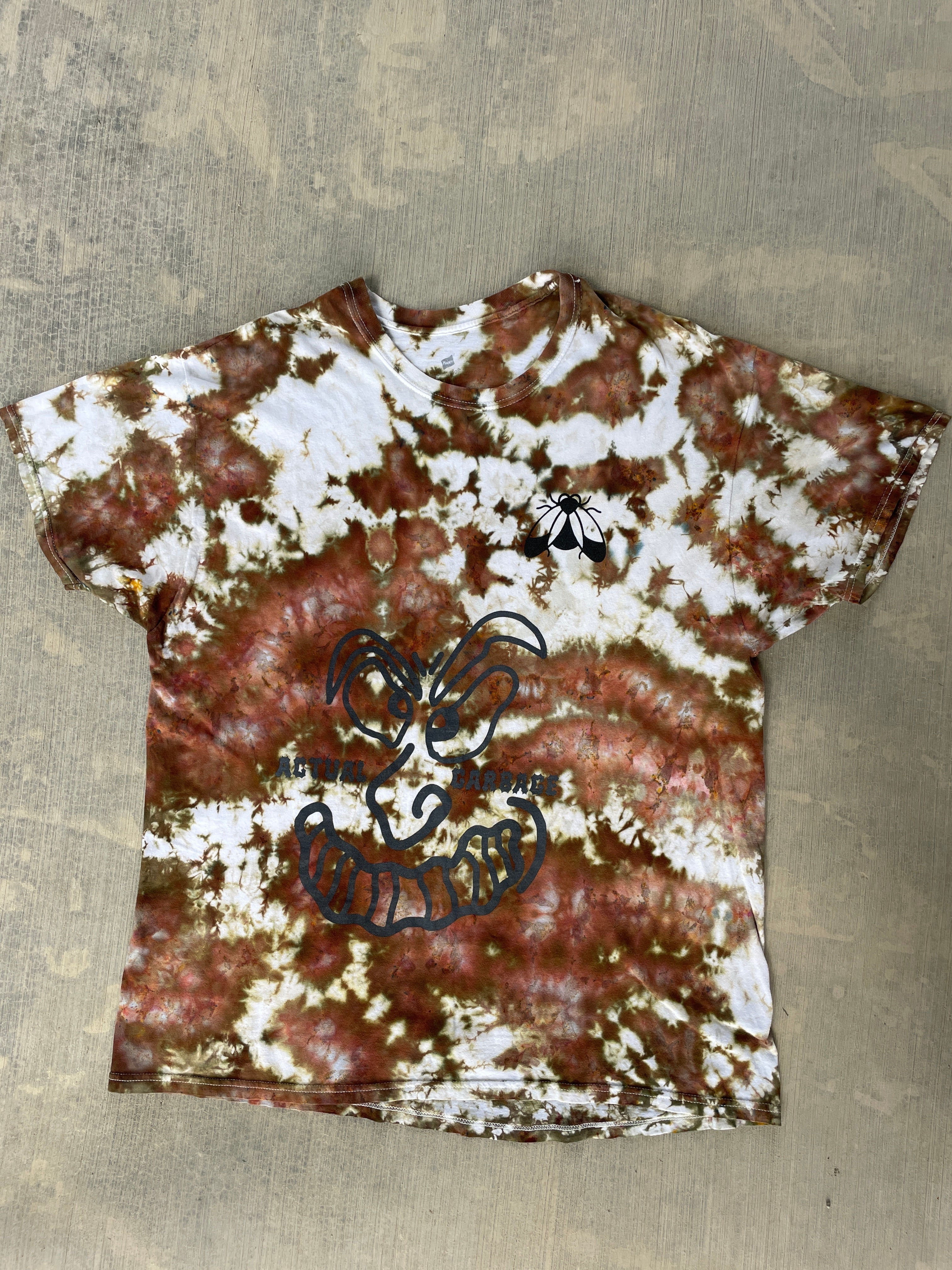 XL Men’s Actual Garbage Tan and Brown Tie Dye Short Sleeve T-Shirt
