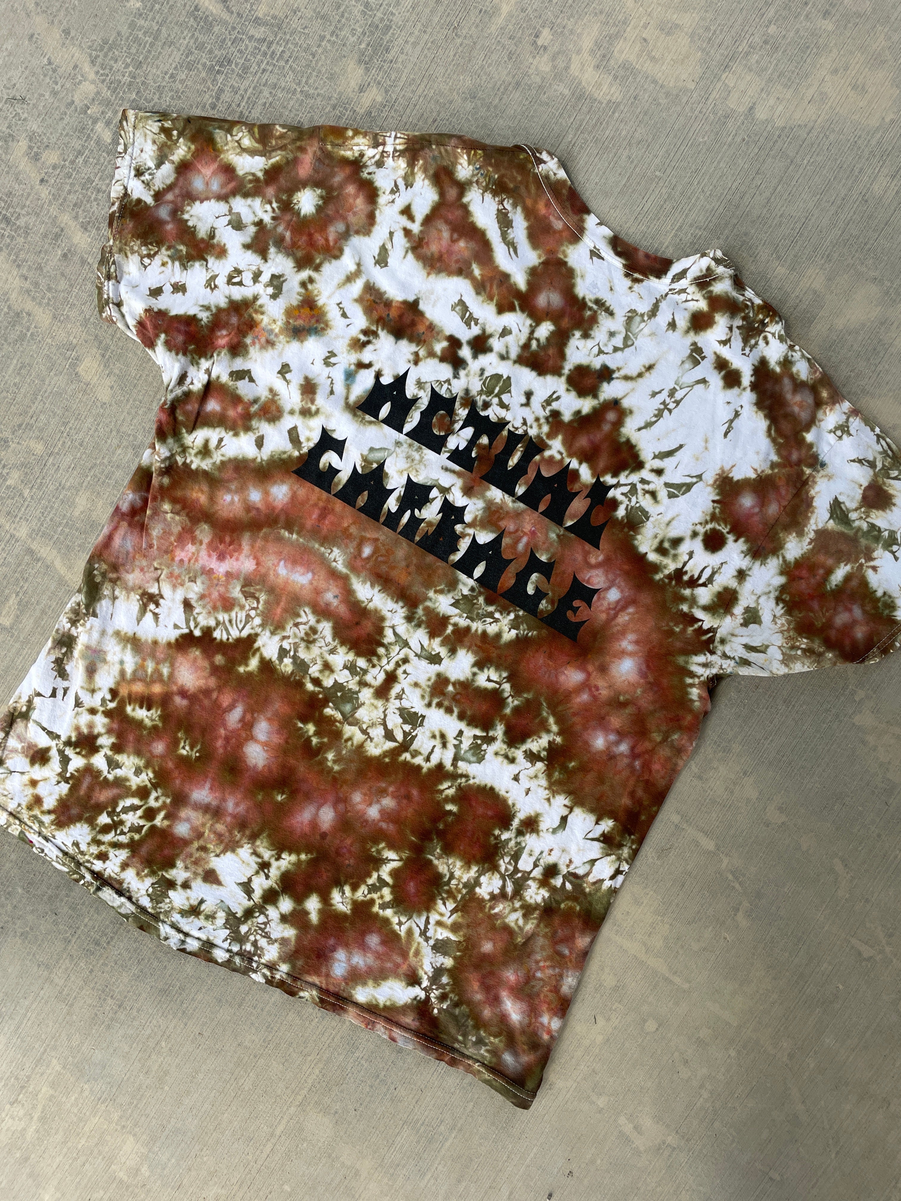 XL Men’s Actual Garbage Tan and Brown Tie Dye Short Sleeve T-Shirt
