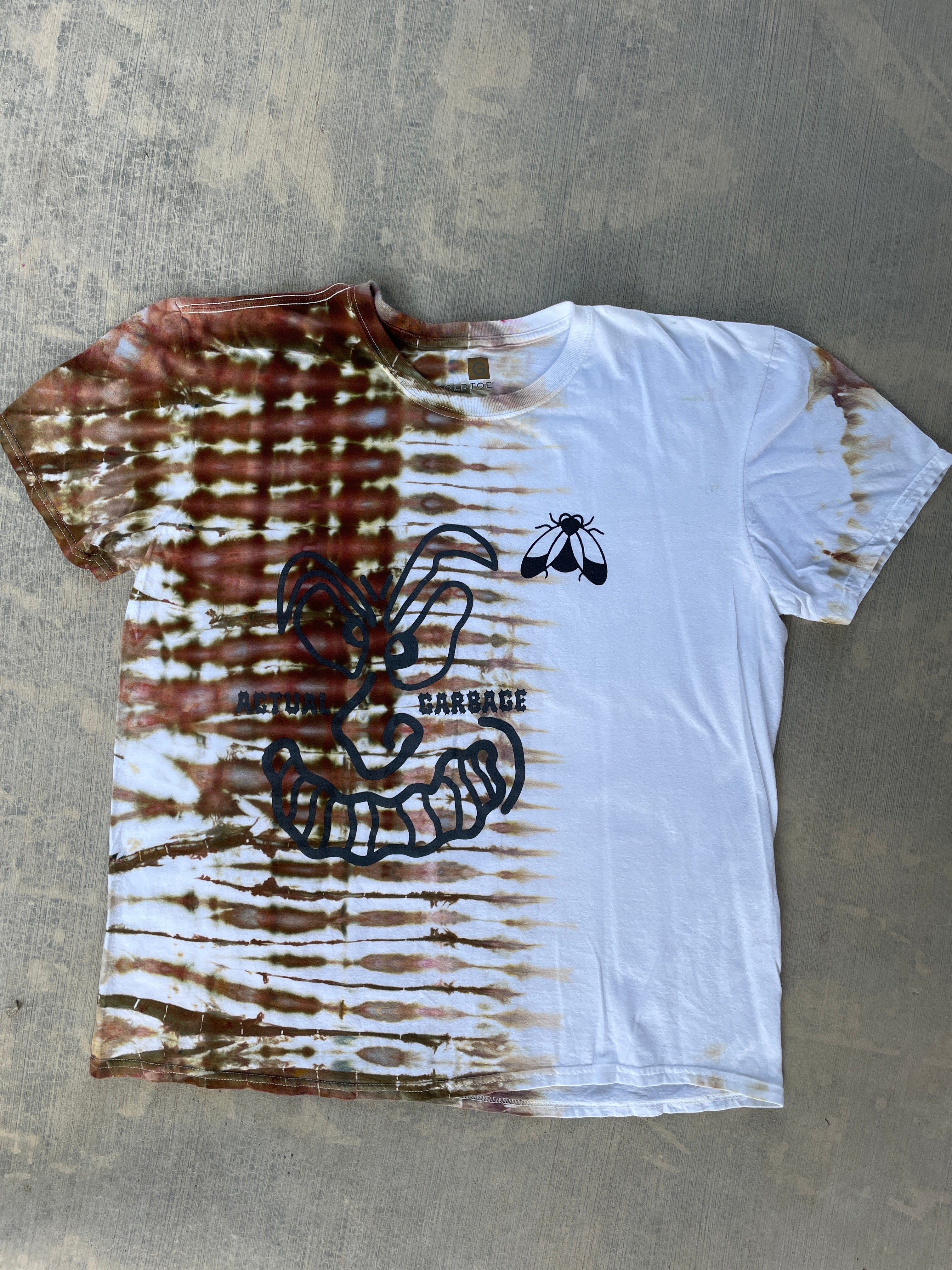 XL Men’s Actual Garbage Tan and Brown Tie Dye Short Sleeve T-Shirt