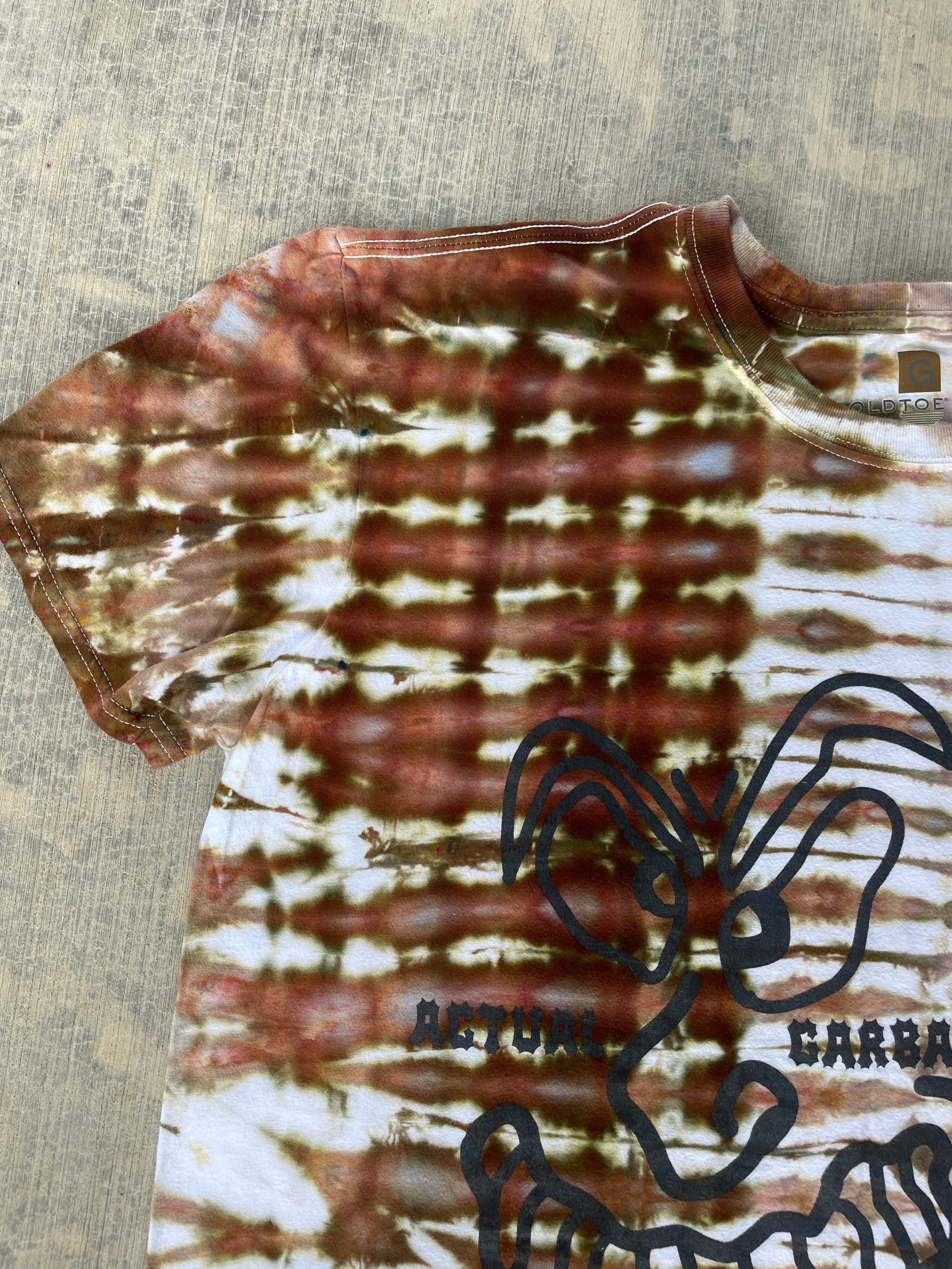 XL Men’s Actual Garbage Tan and Brown Tie Dye Short Sleeve T-Shirt