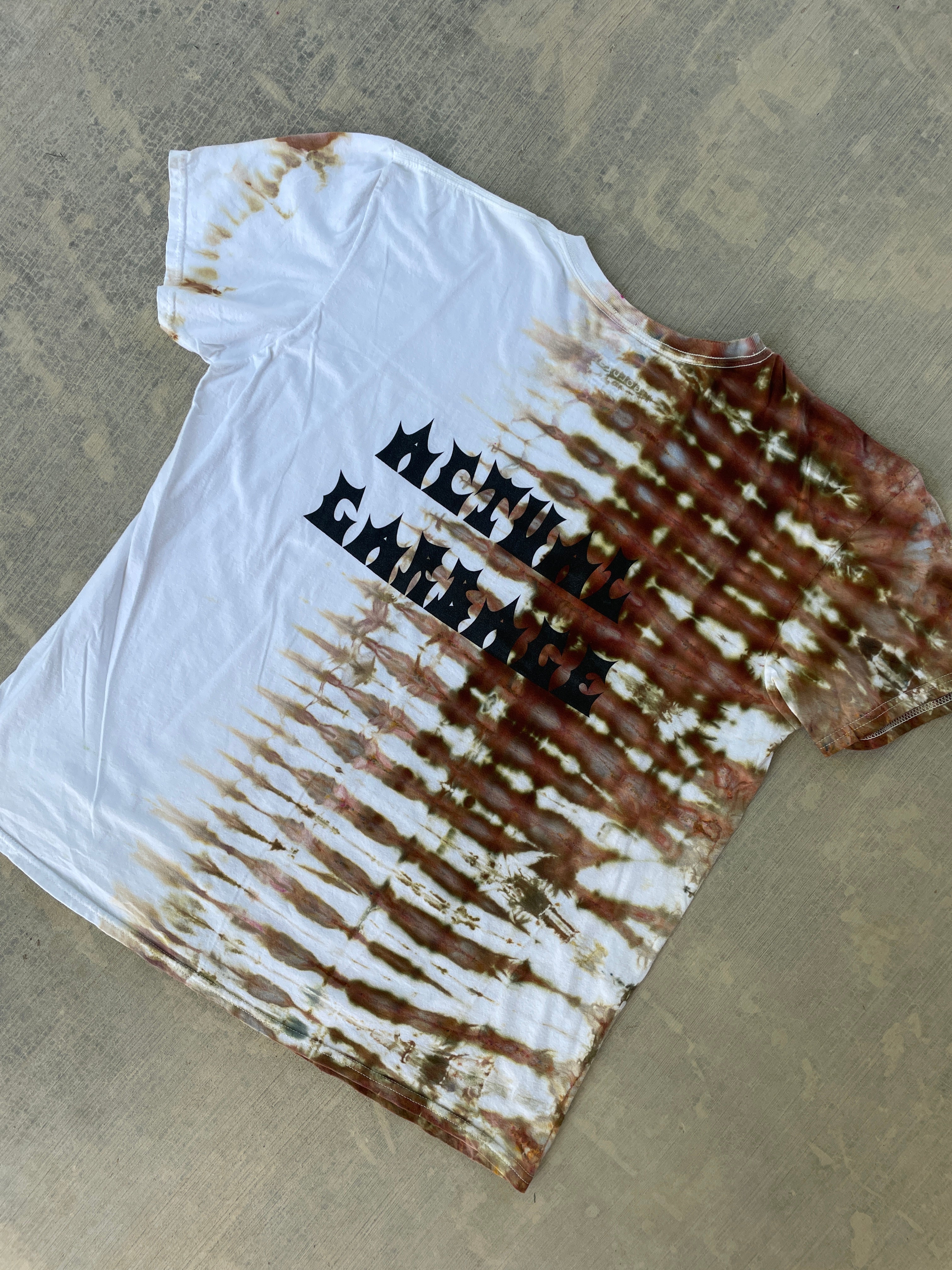 XL Men’s Actual Garbage Tan and Brown Tie Dye Short Sleeve T-Shirt