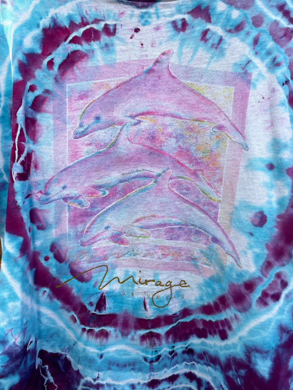 Dolphin Pod Pink and Purple Hand-Tie Dyed Short Sleeve T-Shirt (Men's L/XL)
